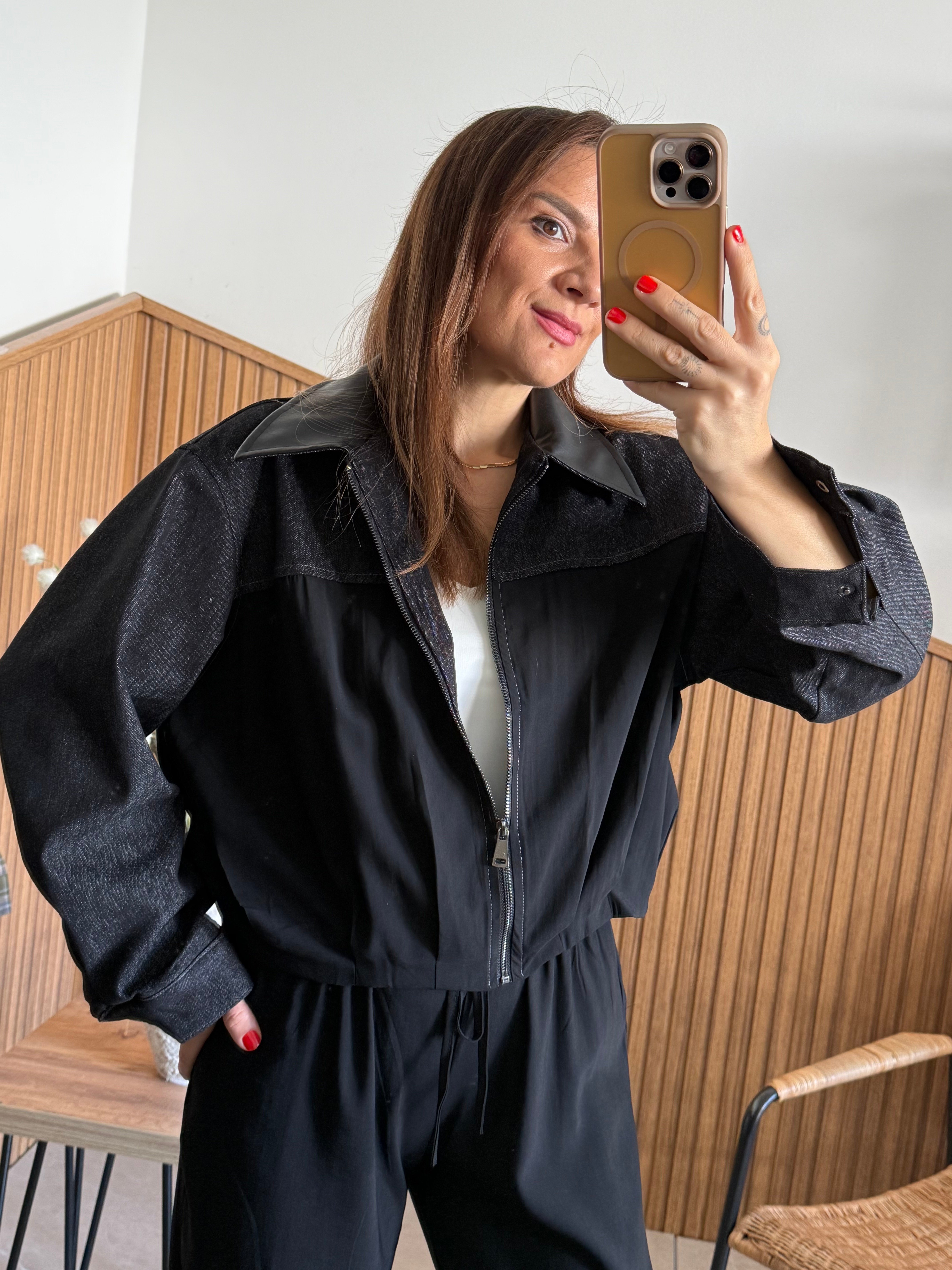 Denim Deri ve Kumaş Mixli Tasarım Takım 