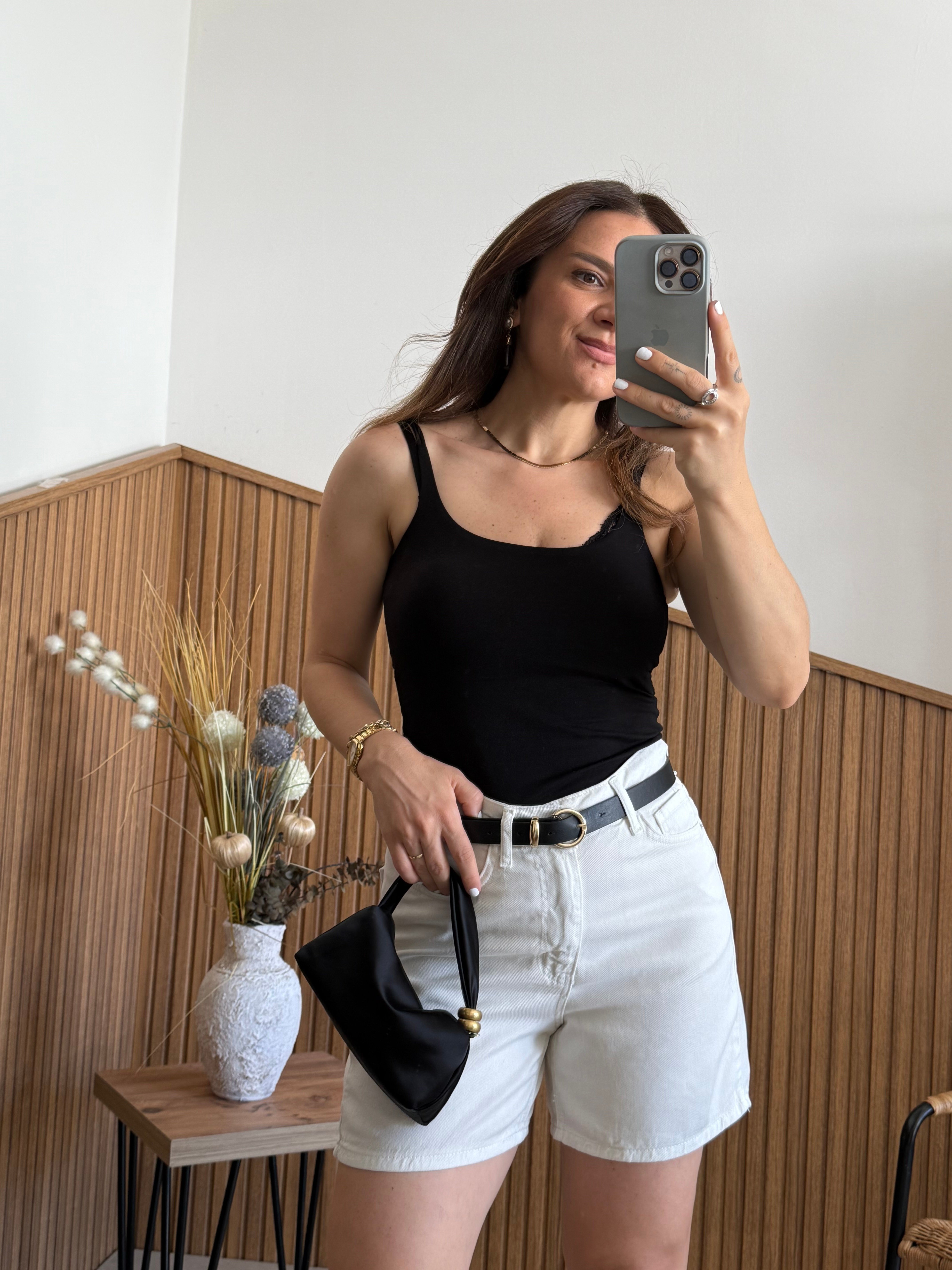 Ekru Tensel Denim Şort 