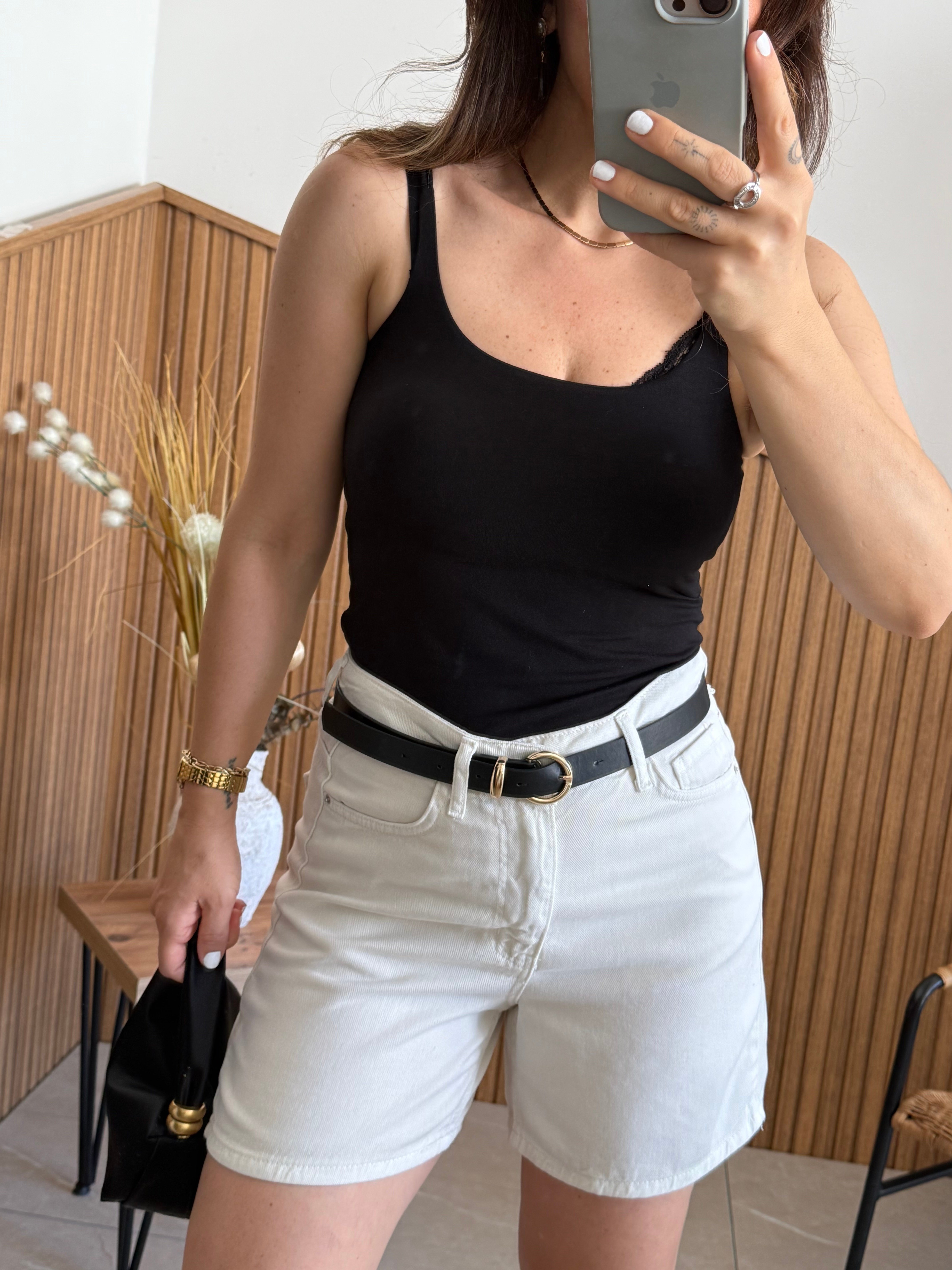 Ekru Tensel Denim Şort 