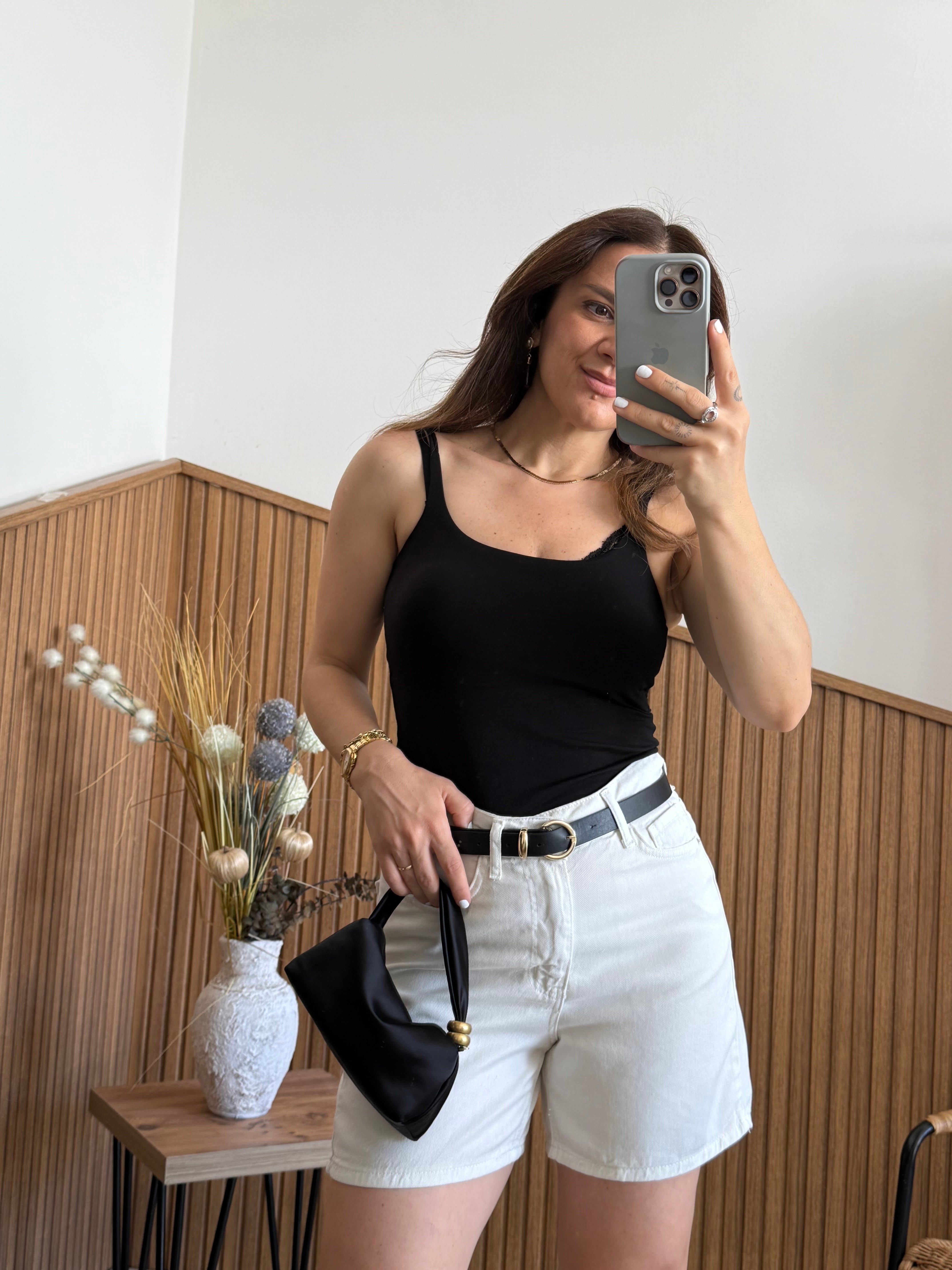 Ekru Tensel Denim Şort 