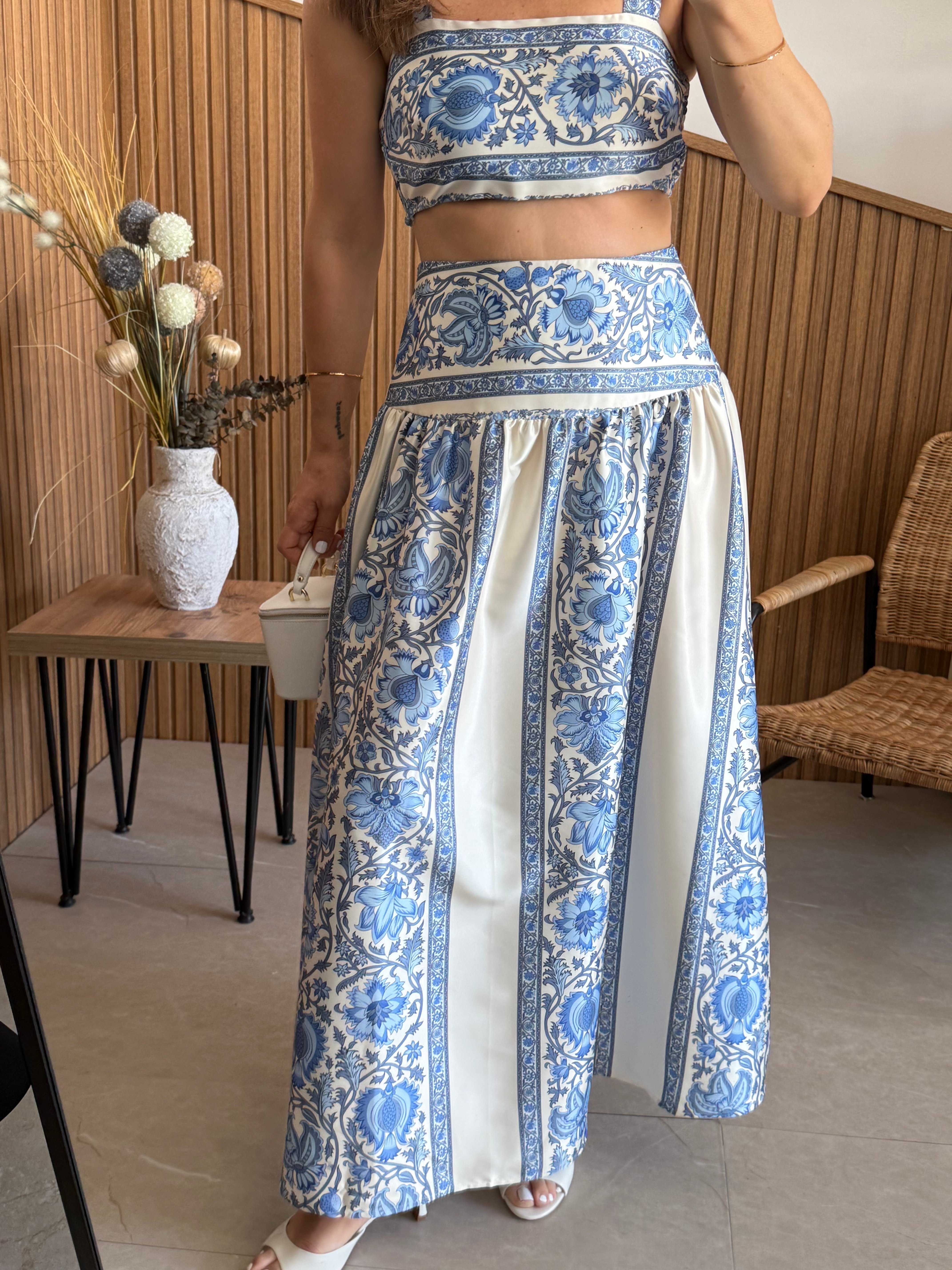 Etek Crop Saten Takım
