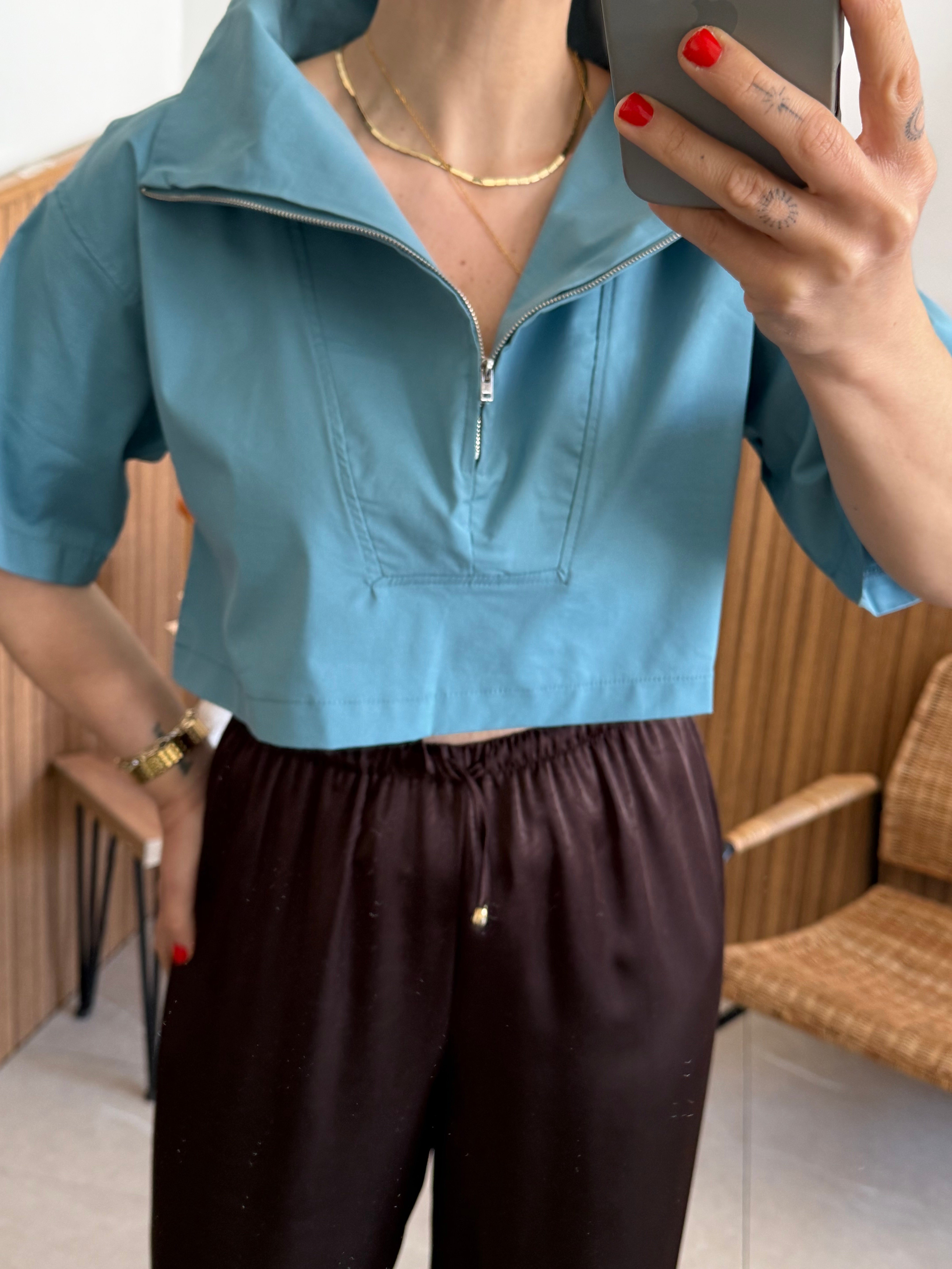 Fermuarlı Gömlek Crop 