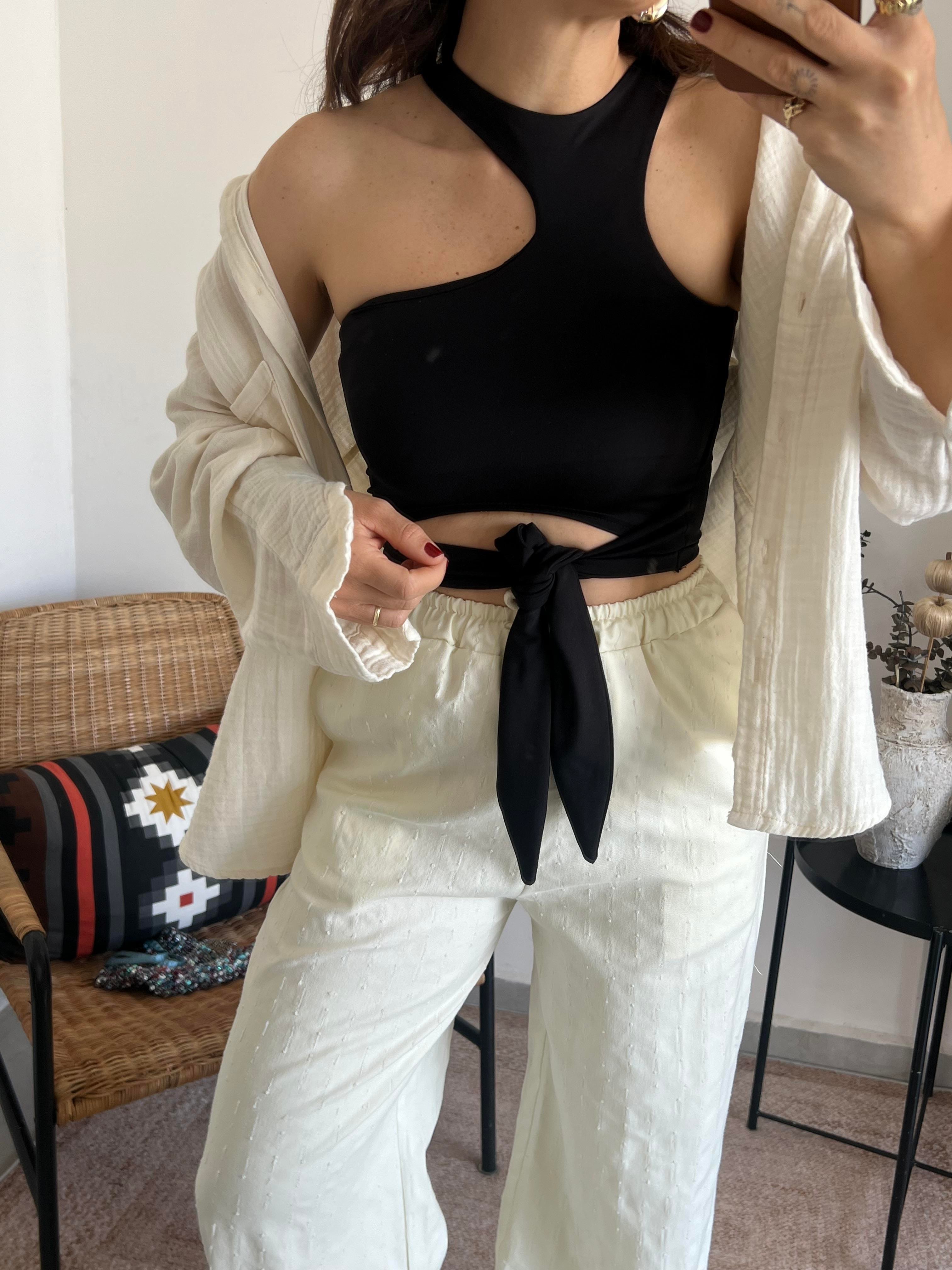 gabardin Rahat Kalıp Ekru Pantolon 