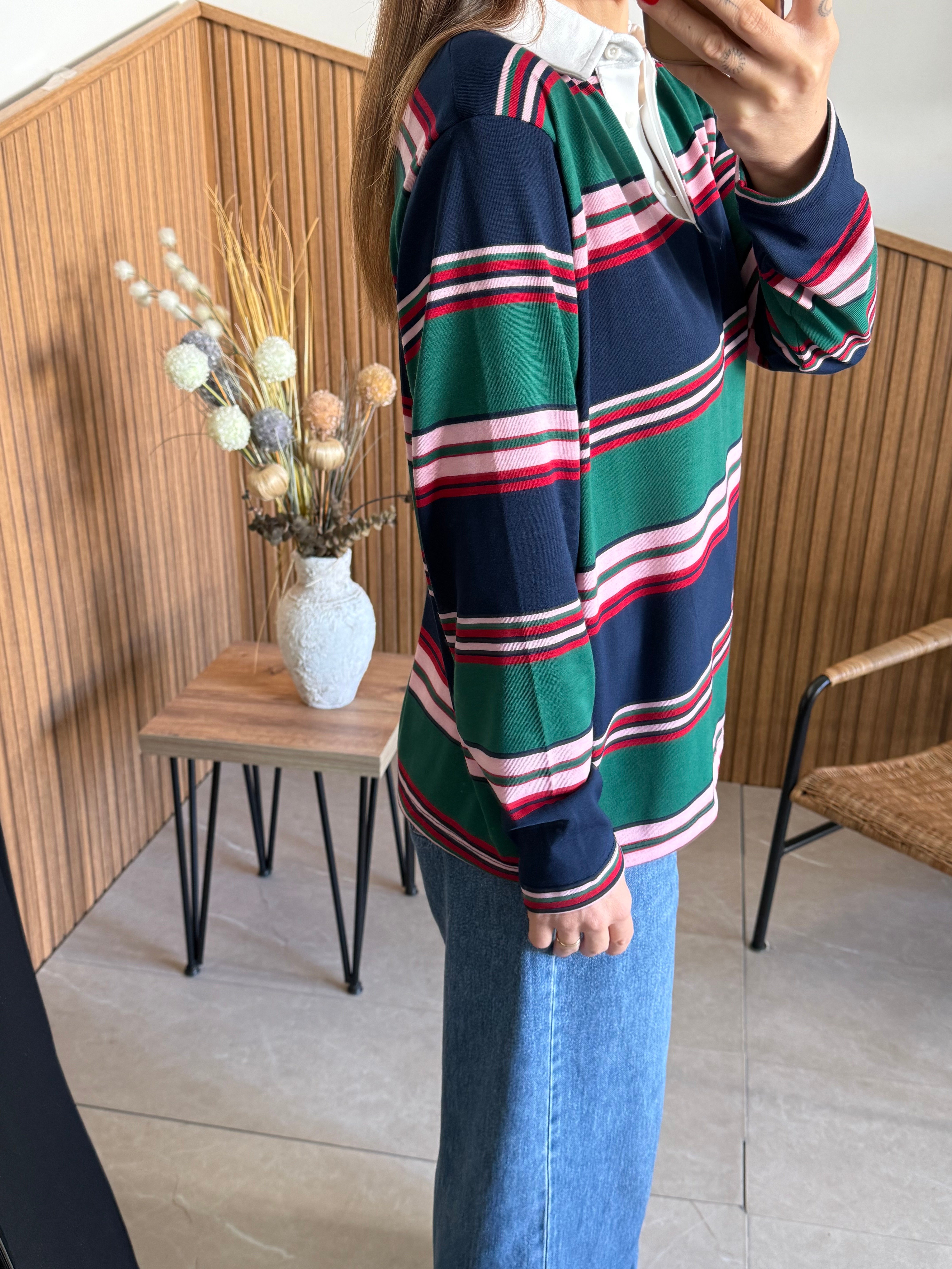 Gömlek Yaka Çizgili Oversize Basic 