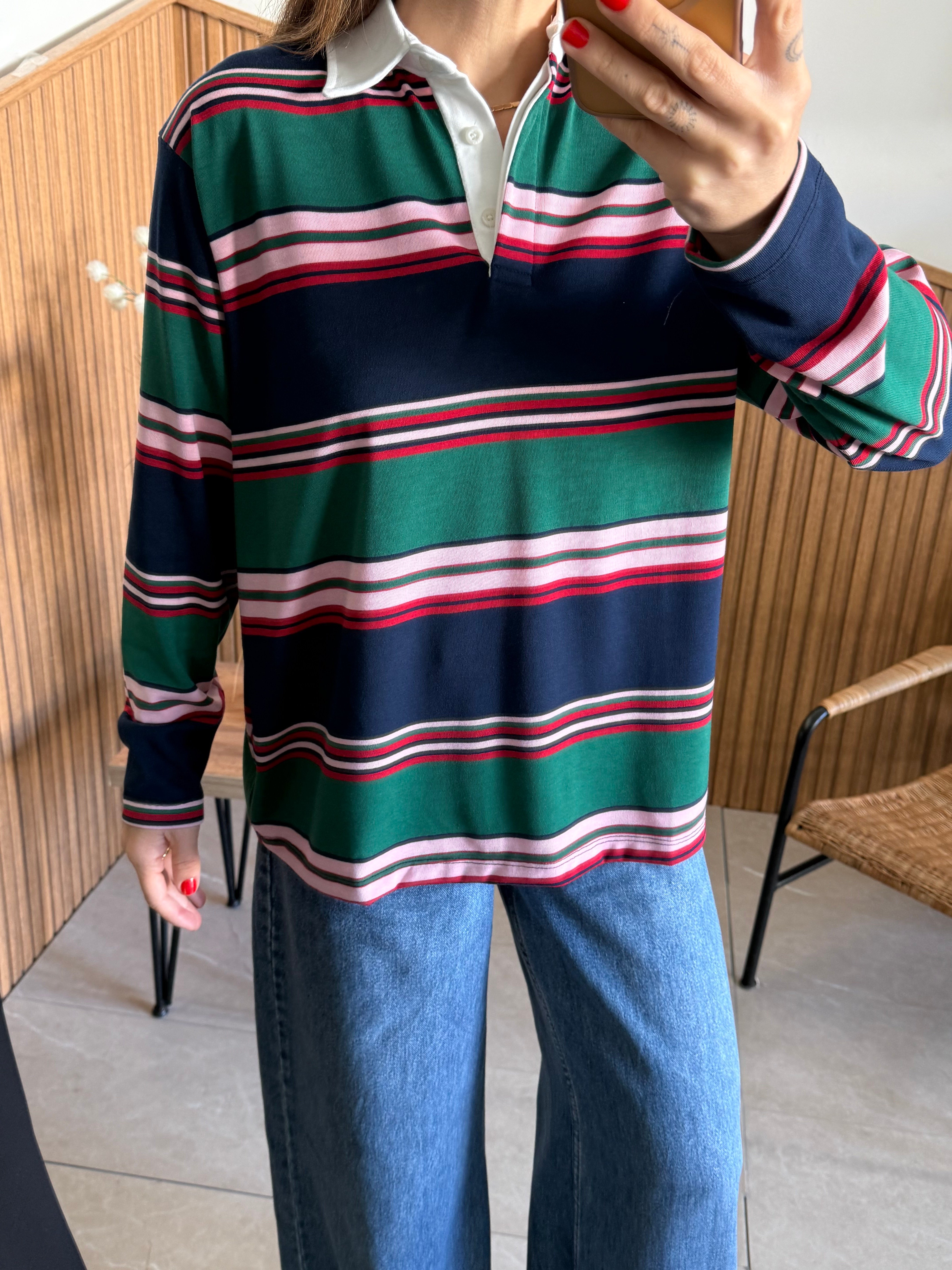 Gömlek Yaka Çizgili Oversize Basic 