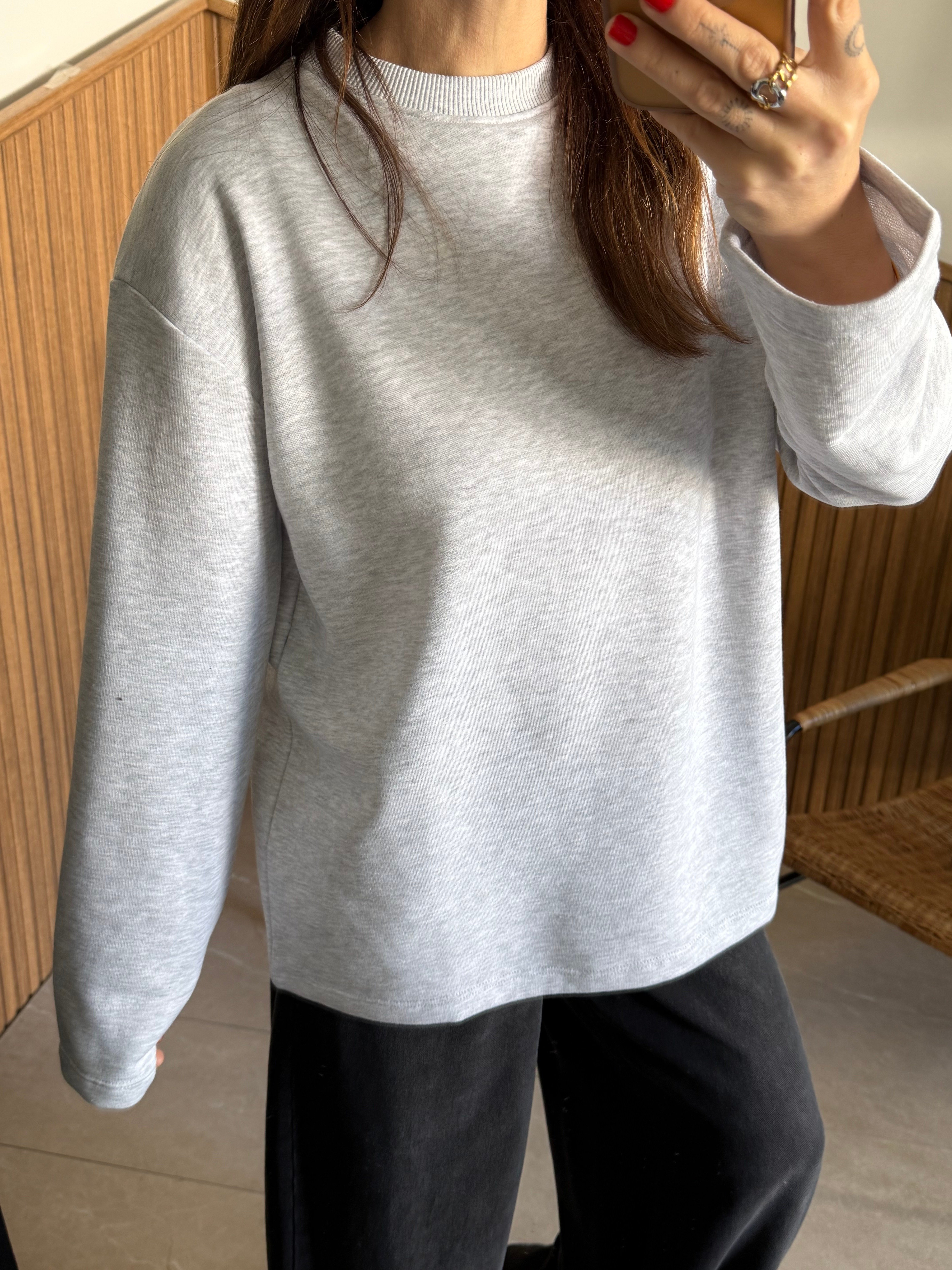 Gri İki İplik Basic Sweatshirt 