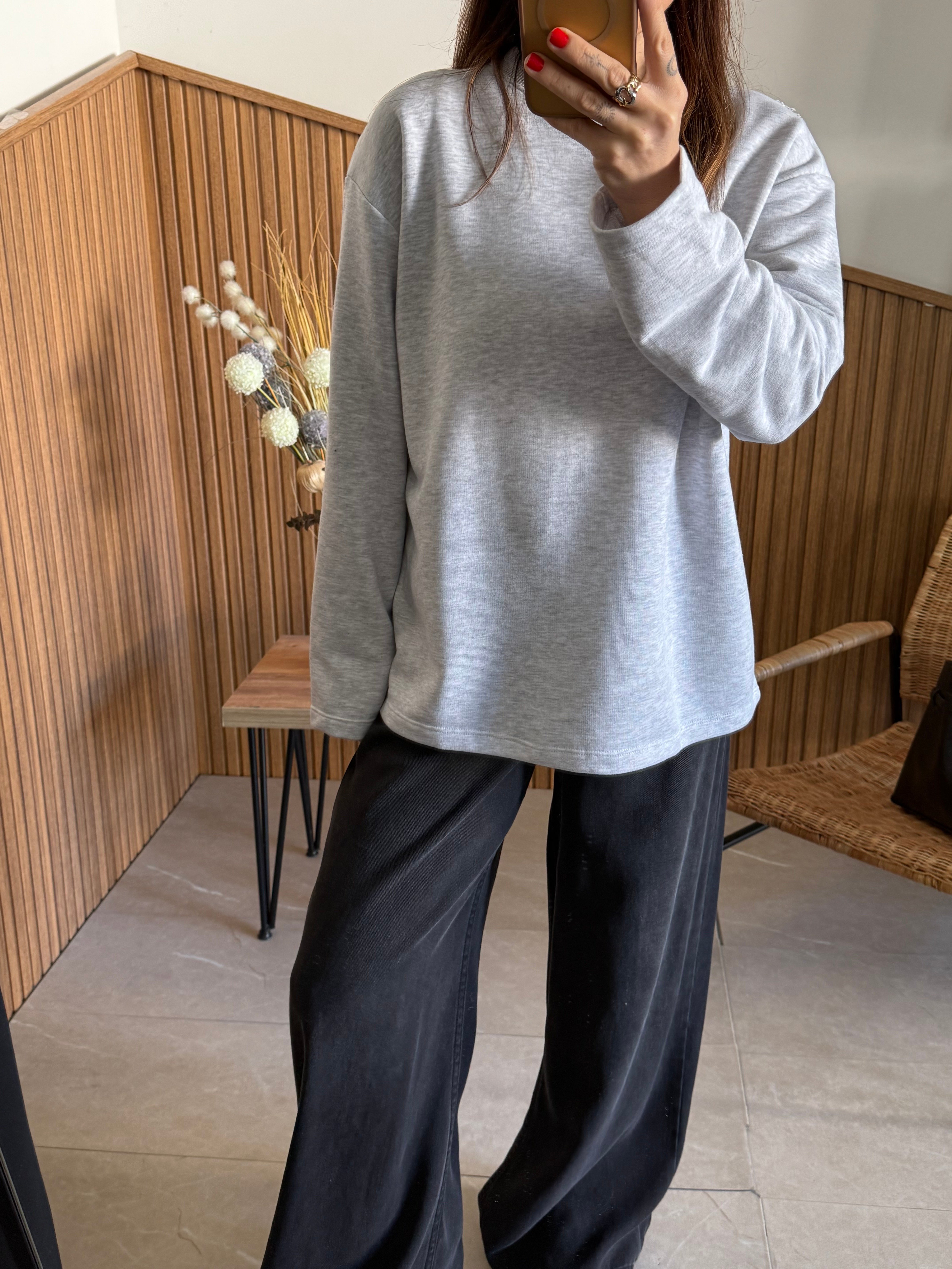 Gri İki İplik Basic Sweatshirt 