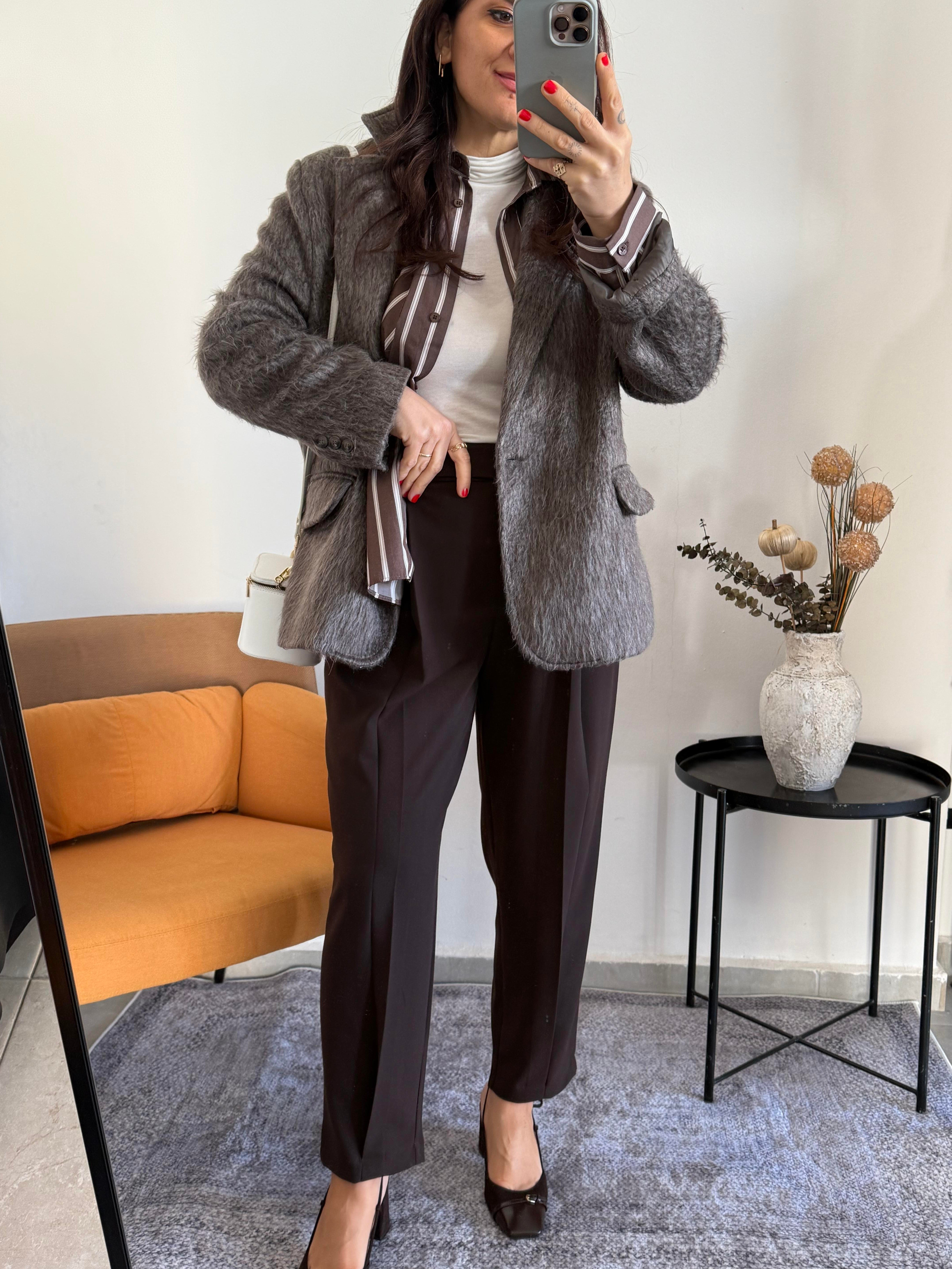 Havuç Kesim Kahve Likralı Krep Pantolon 