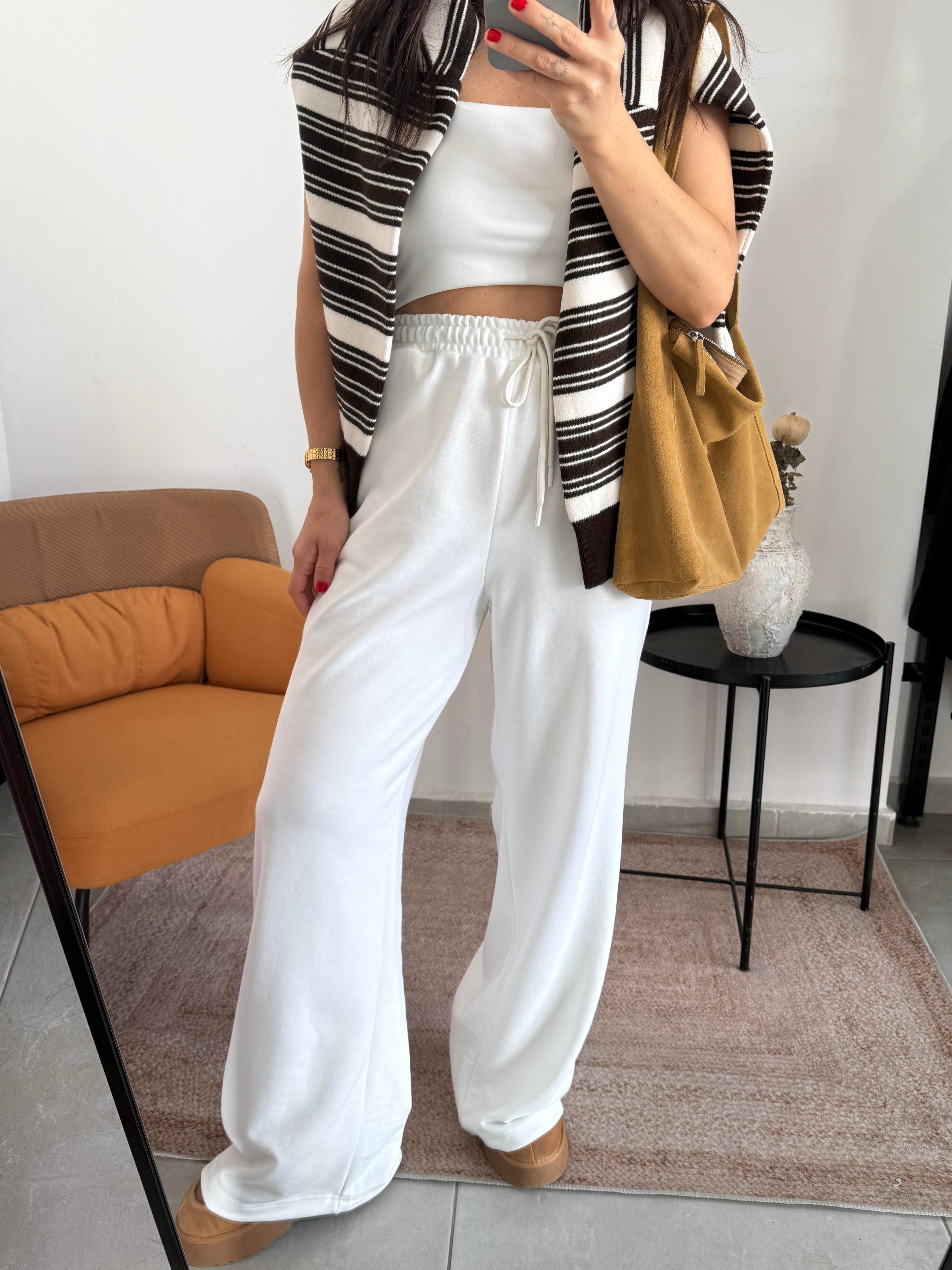 İki İplik Beyaz Eşofman Altı 