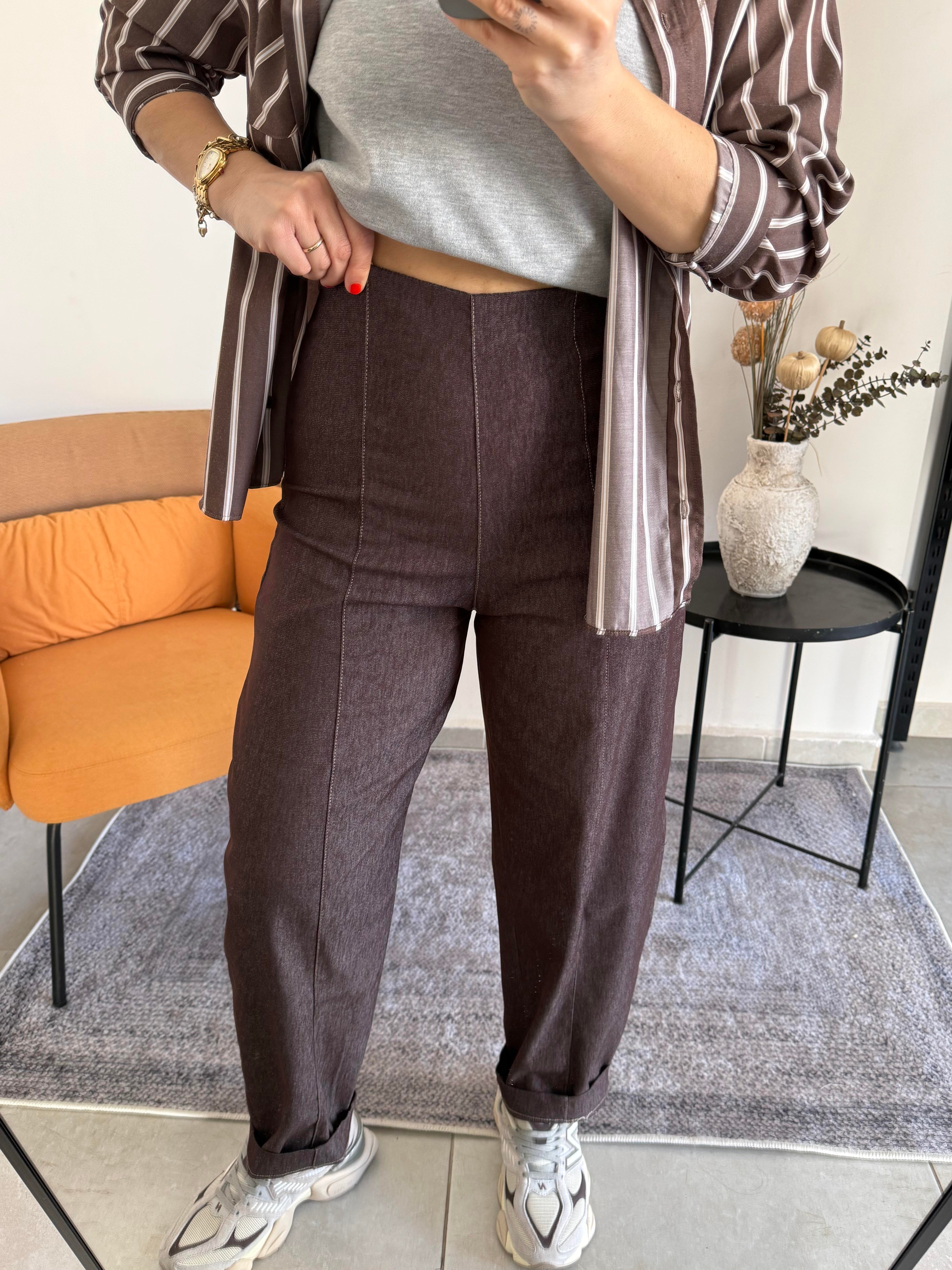 İnce Denim Kumaş Balon Form Pantolon 