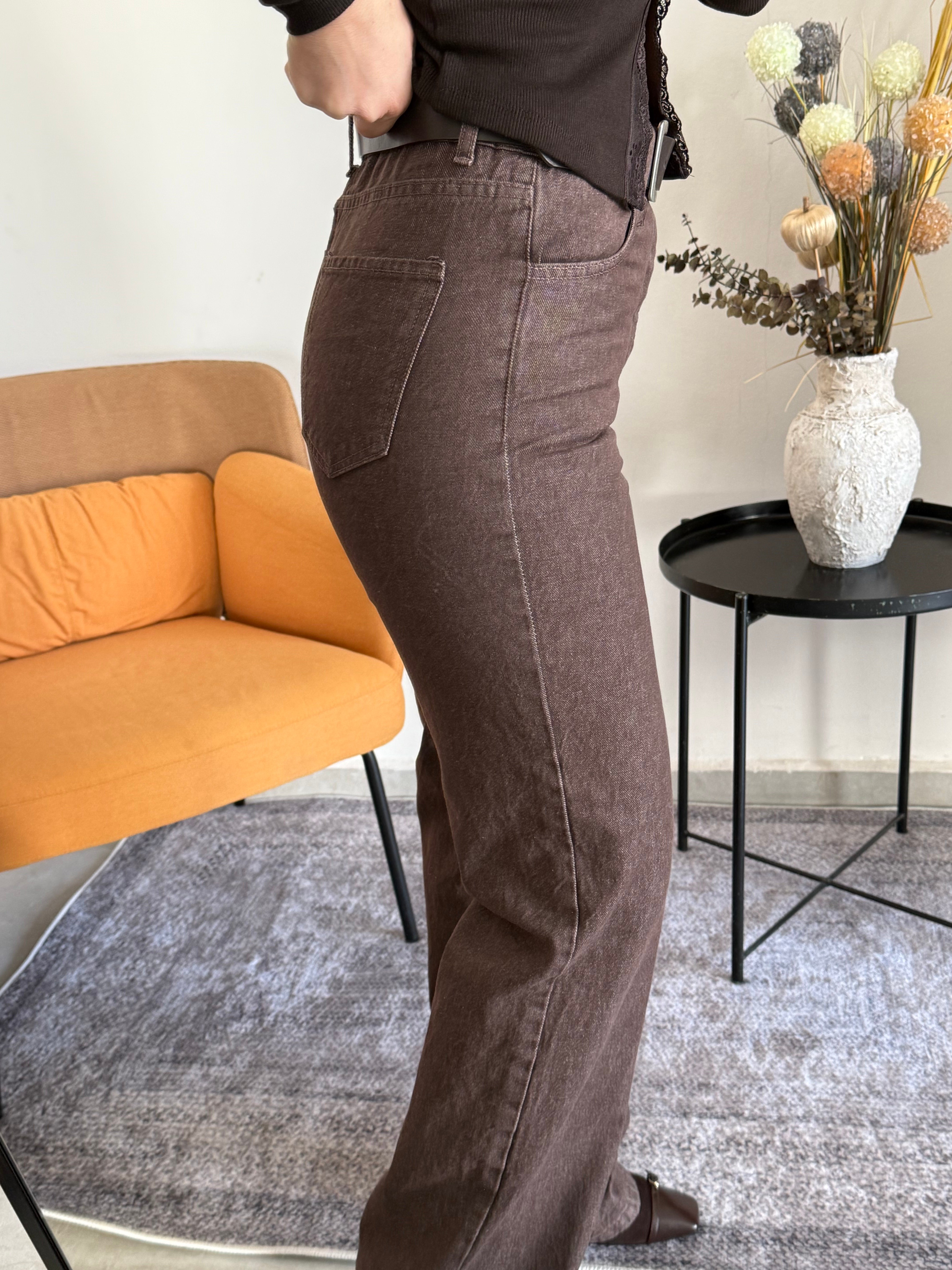 Kahve Ultra Yüksek Bel Likrasız Jean 