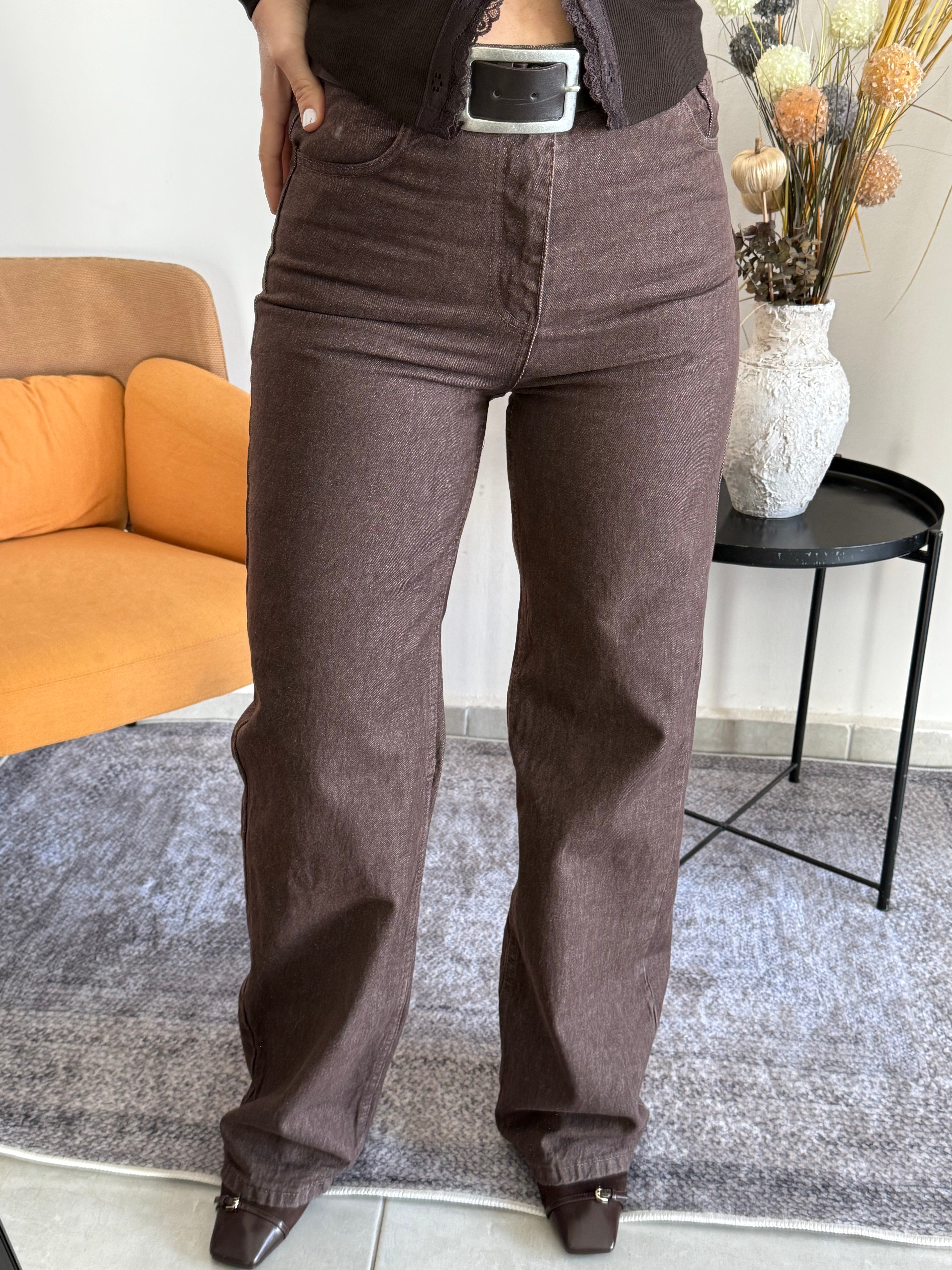 Kahve Ultra Yüksek Bel Likrasız Jean 