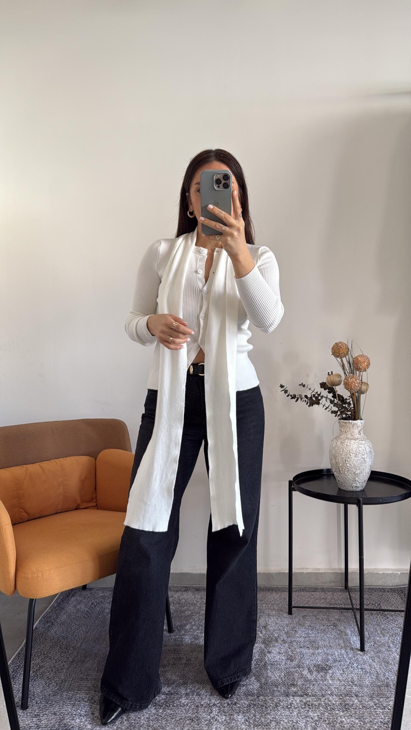 Kendinden Şallı Hırka Beyaz 