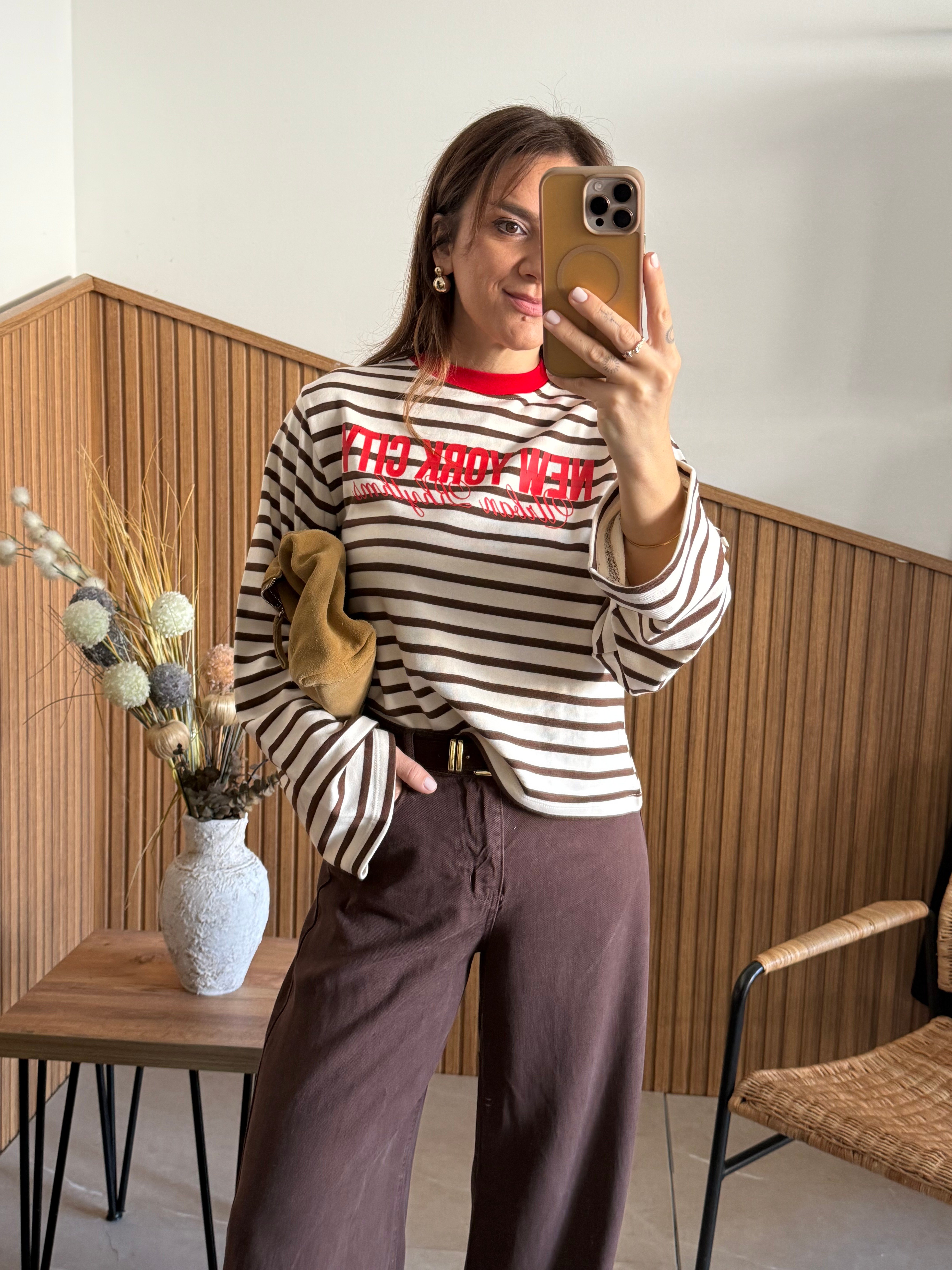 Kırmızı Kahve Baskılı İki İplik Sweatshirt