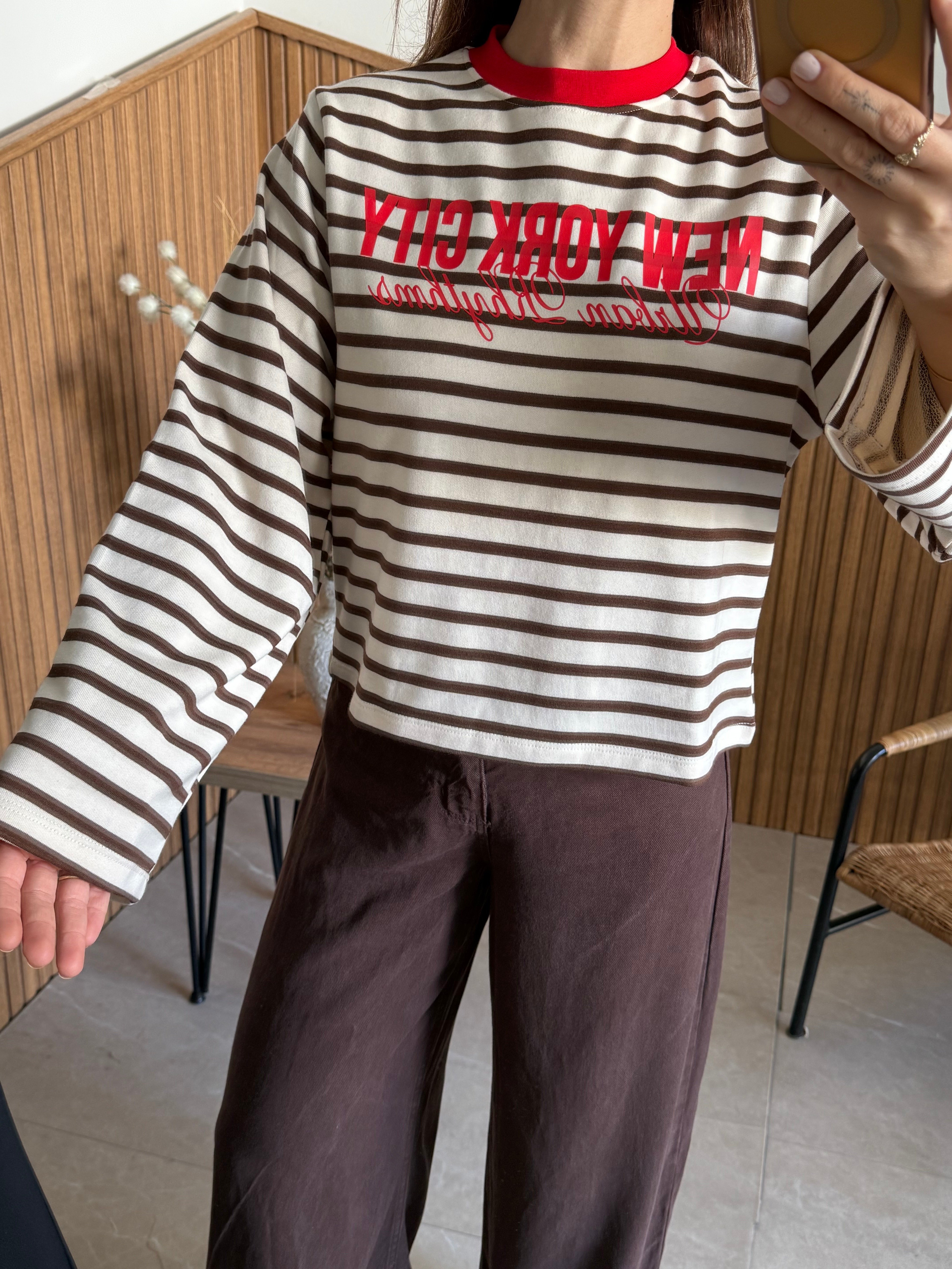 Kırmızı Kahve Baskılı İki İplik Sweatshirt