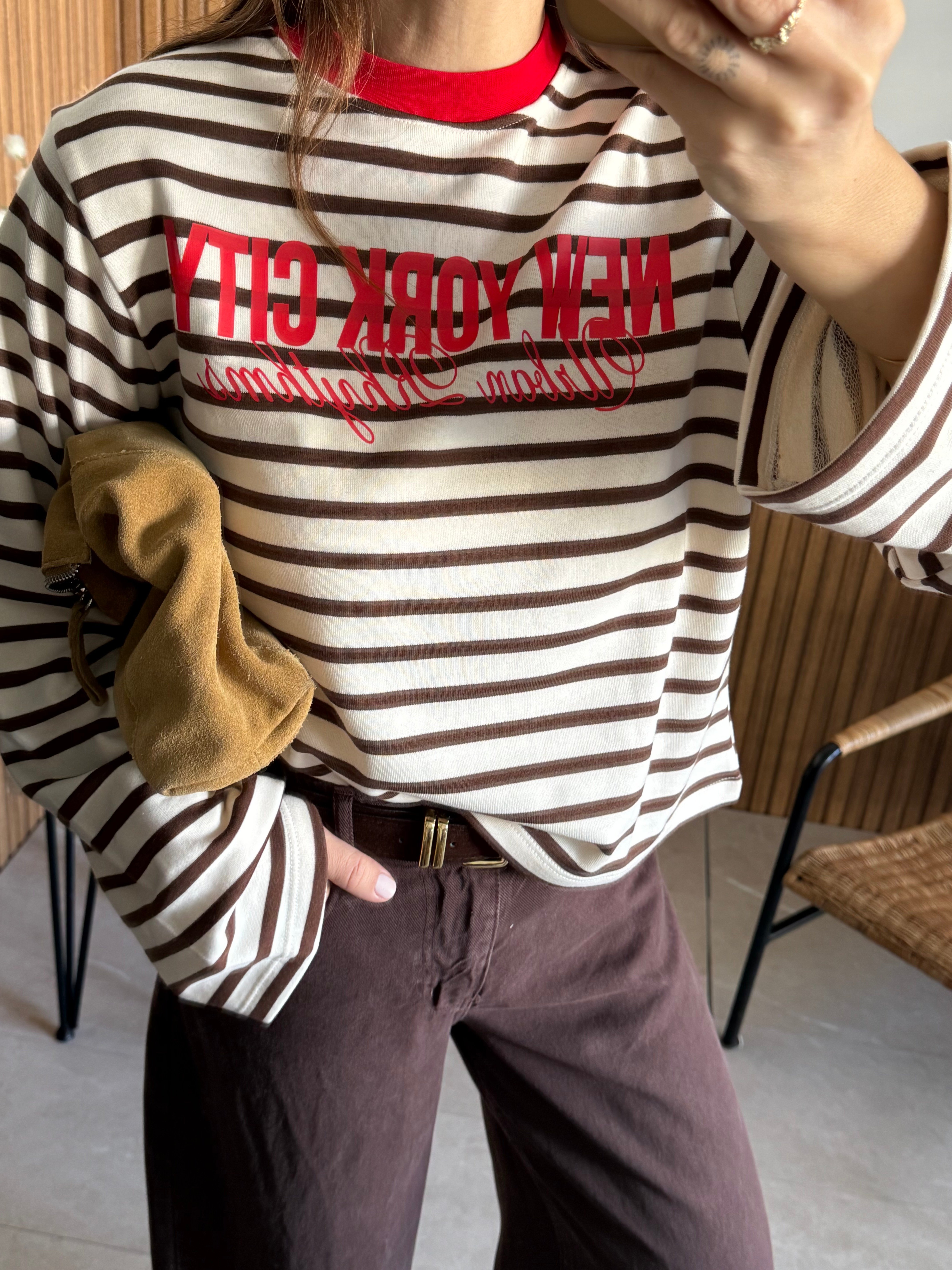 Kırmızı Kahve Baskılı İki İplik Sweatshirt