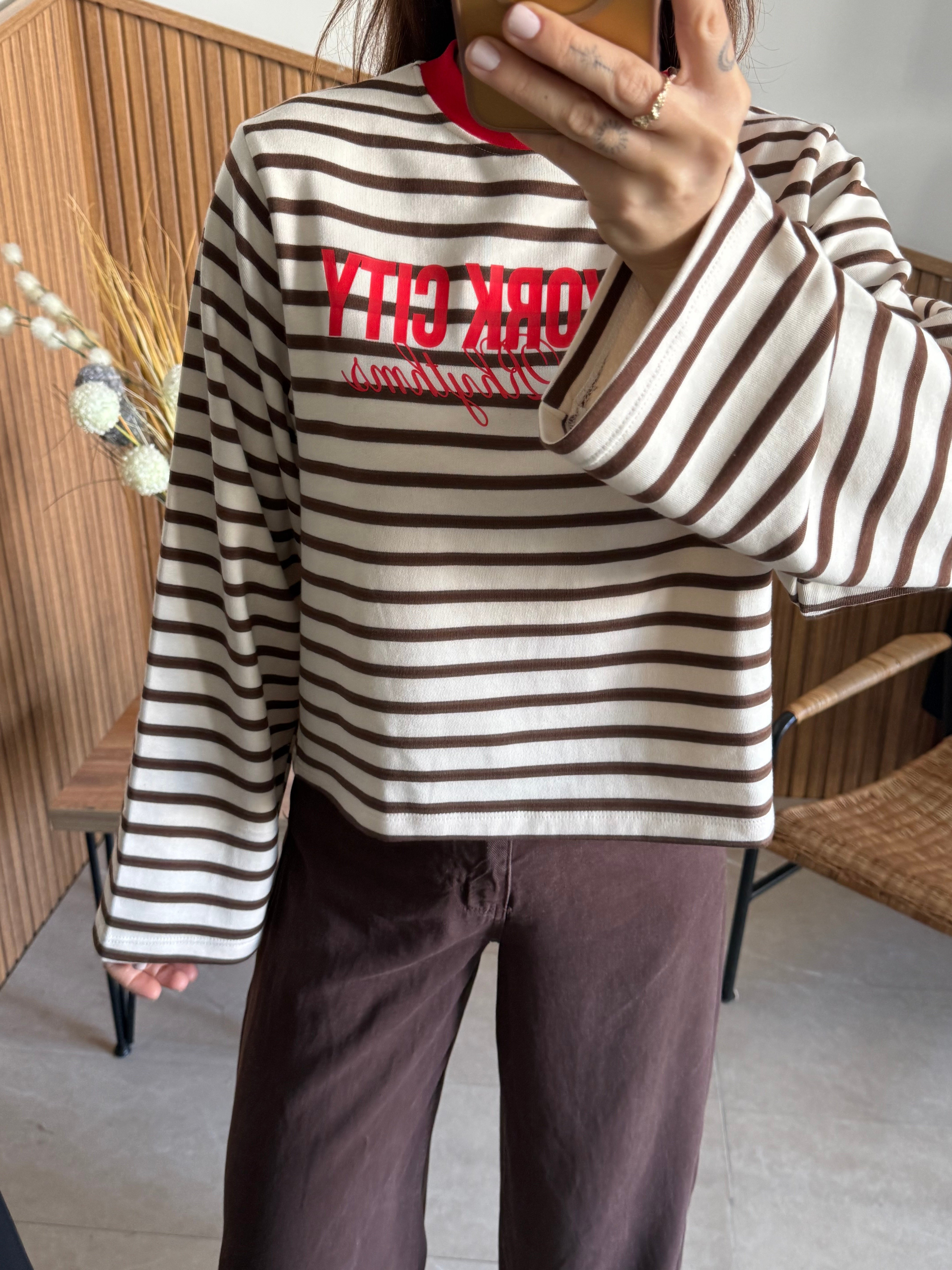 Kırmızı Kahve Baskılı İki İplik Sweatshirt