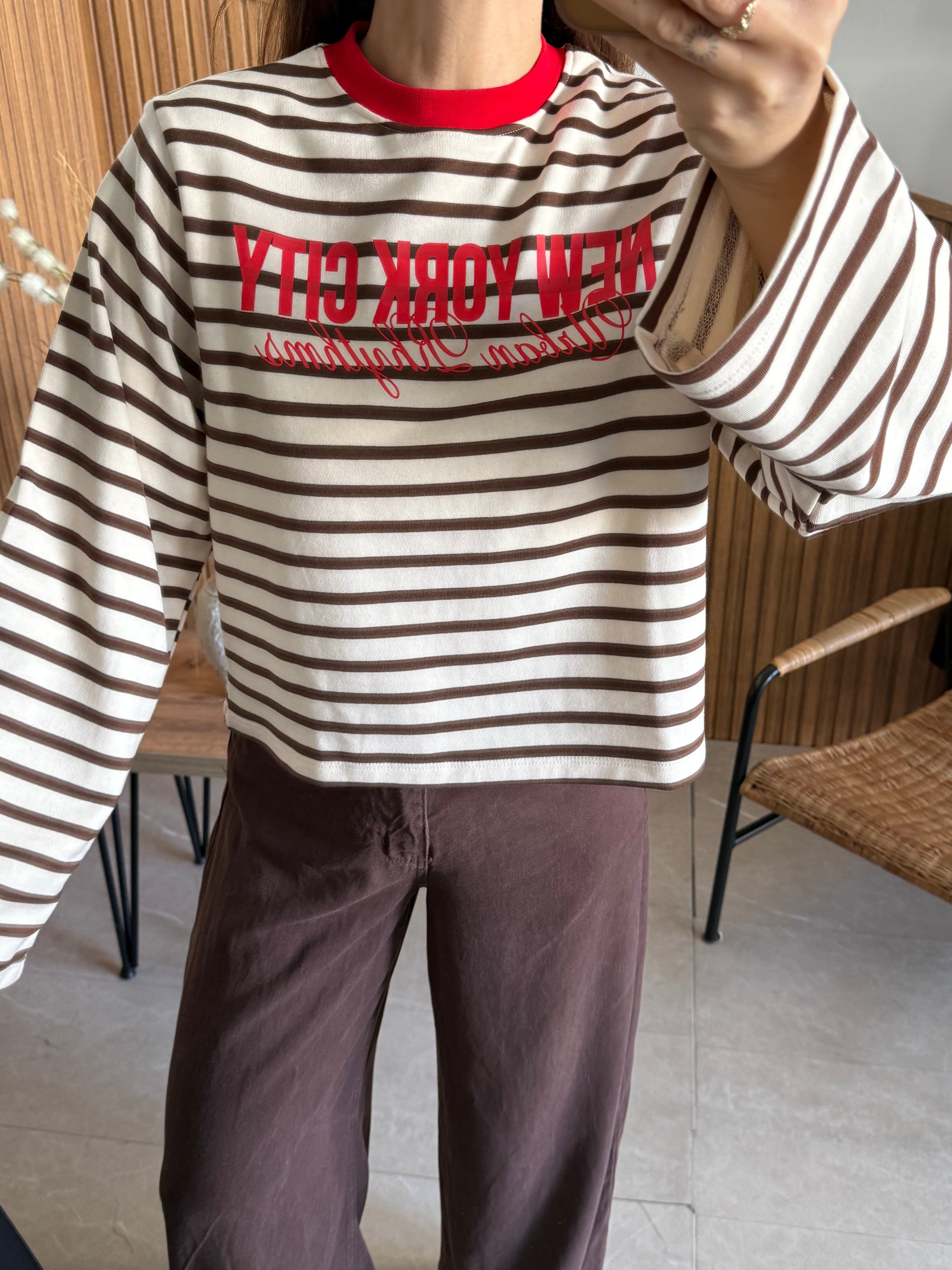 Kırmızı Kahve Baskılı İki İplik Sweatshirt