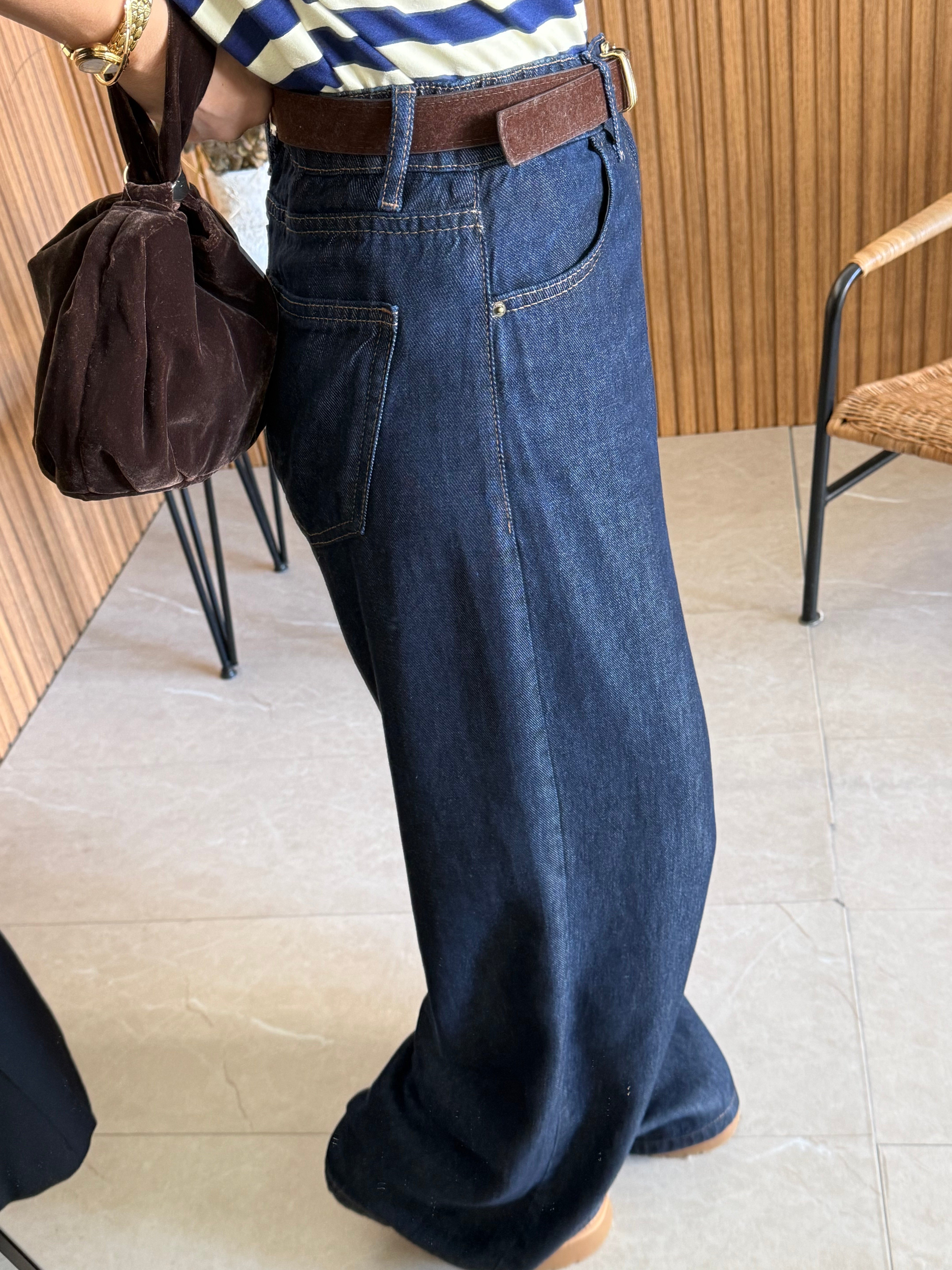 Koyu Mavi Arka Beli Lastikli Jean Pantolon 