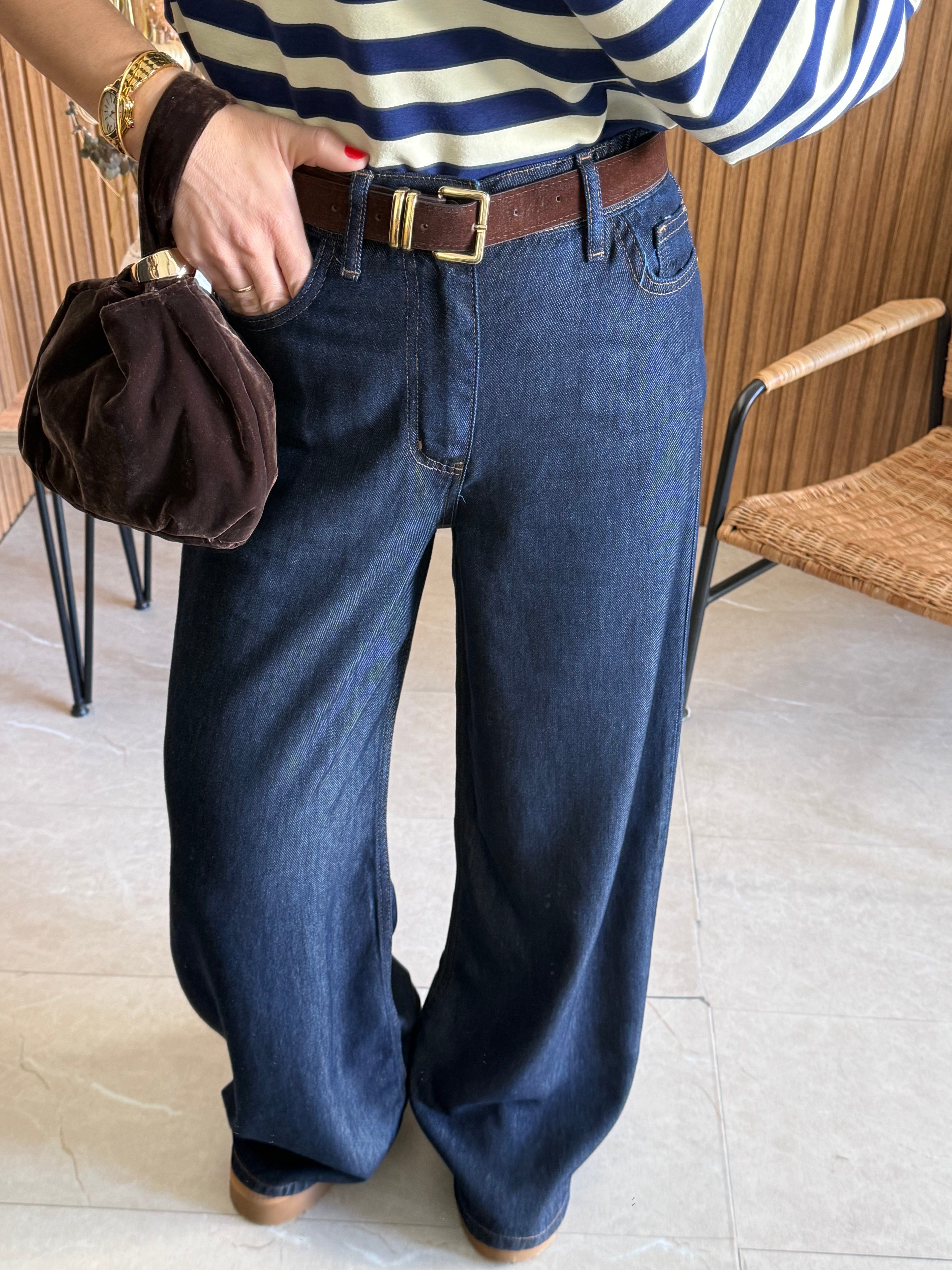Koyu Mavi Arka Beli Lastikli Jean Pantolon 