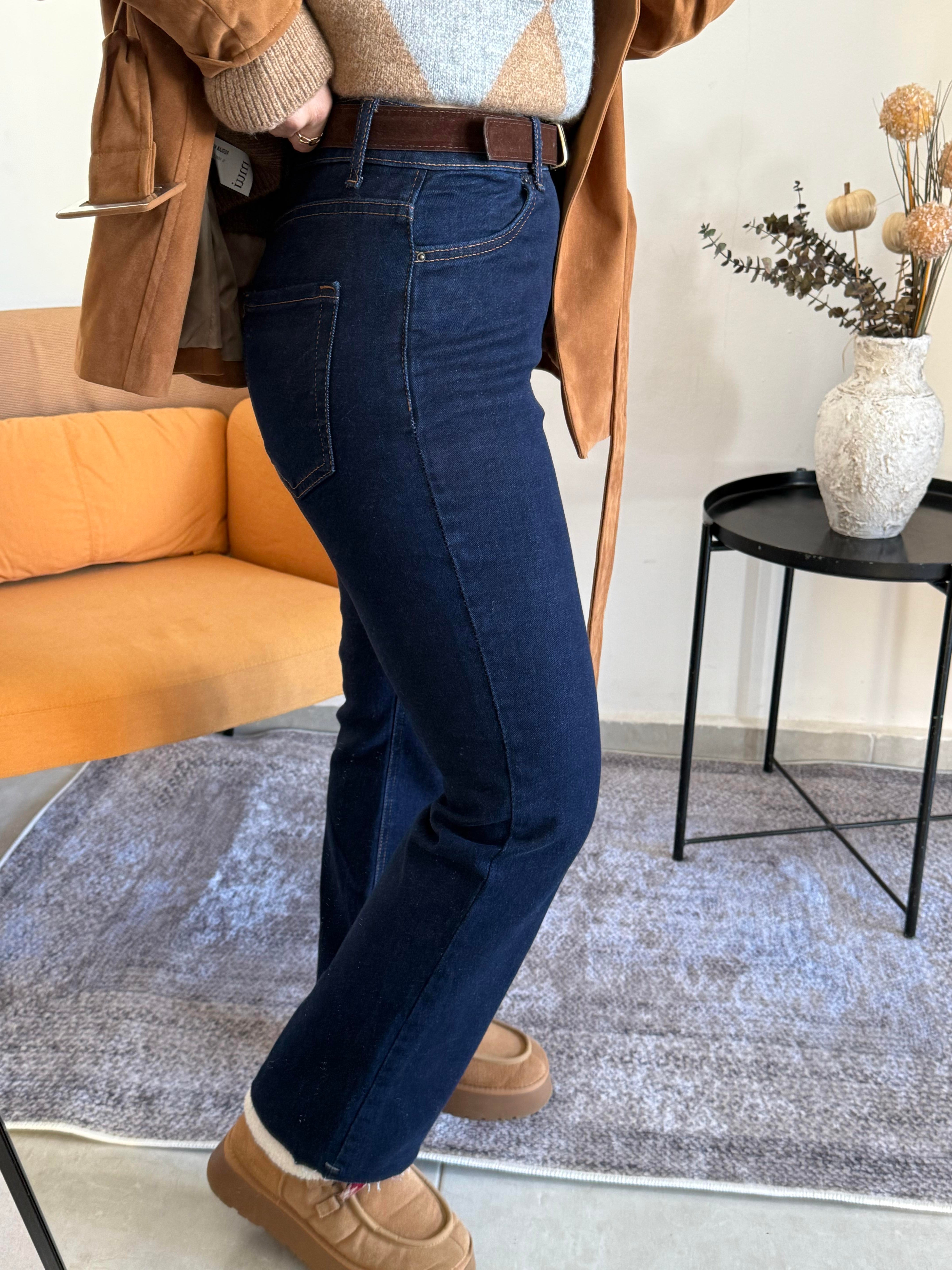Likralı Boyfit koyu Mavi jean