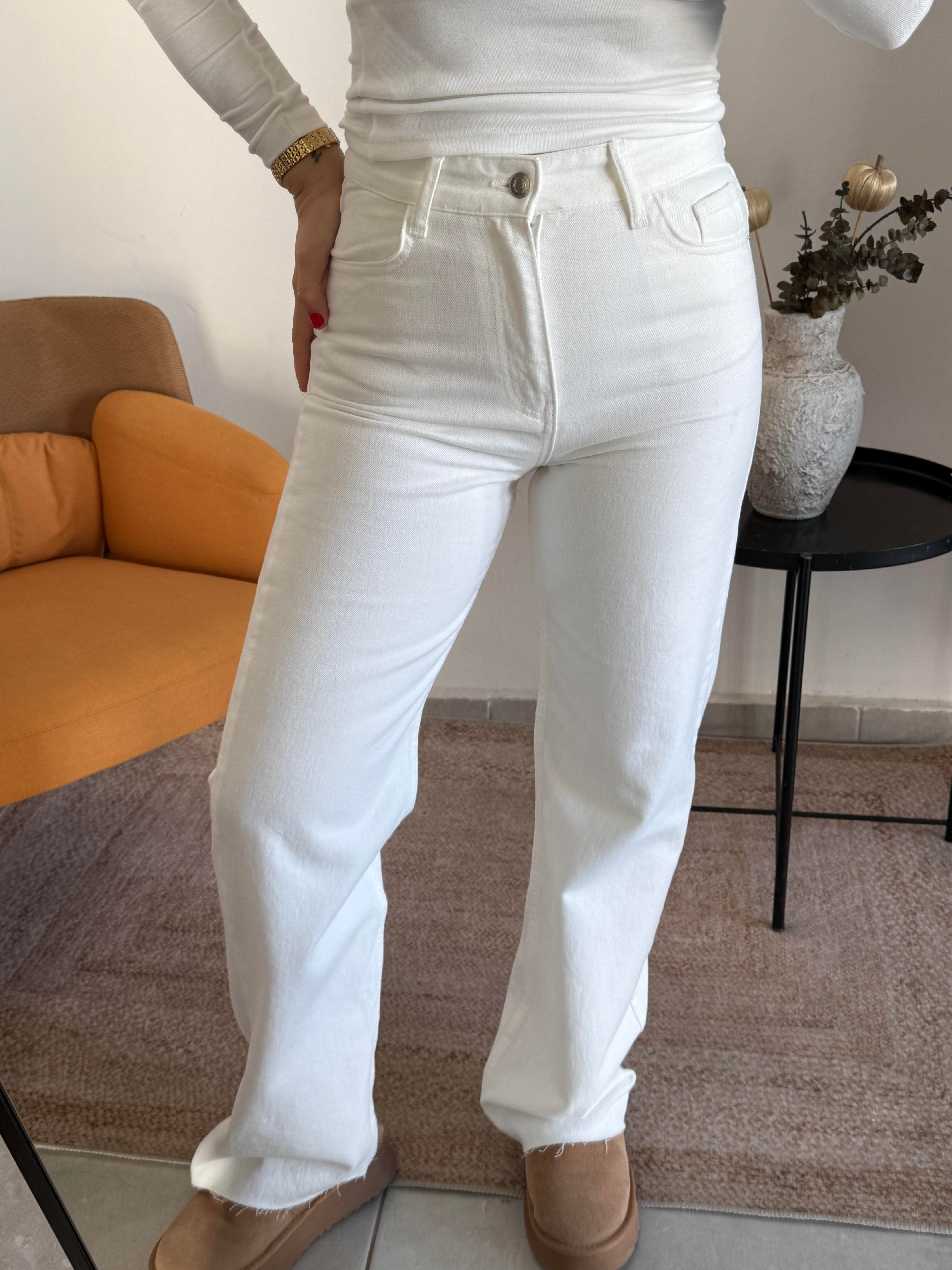 Likralı Yüksek Bel Beyaz Jean 