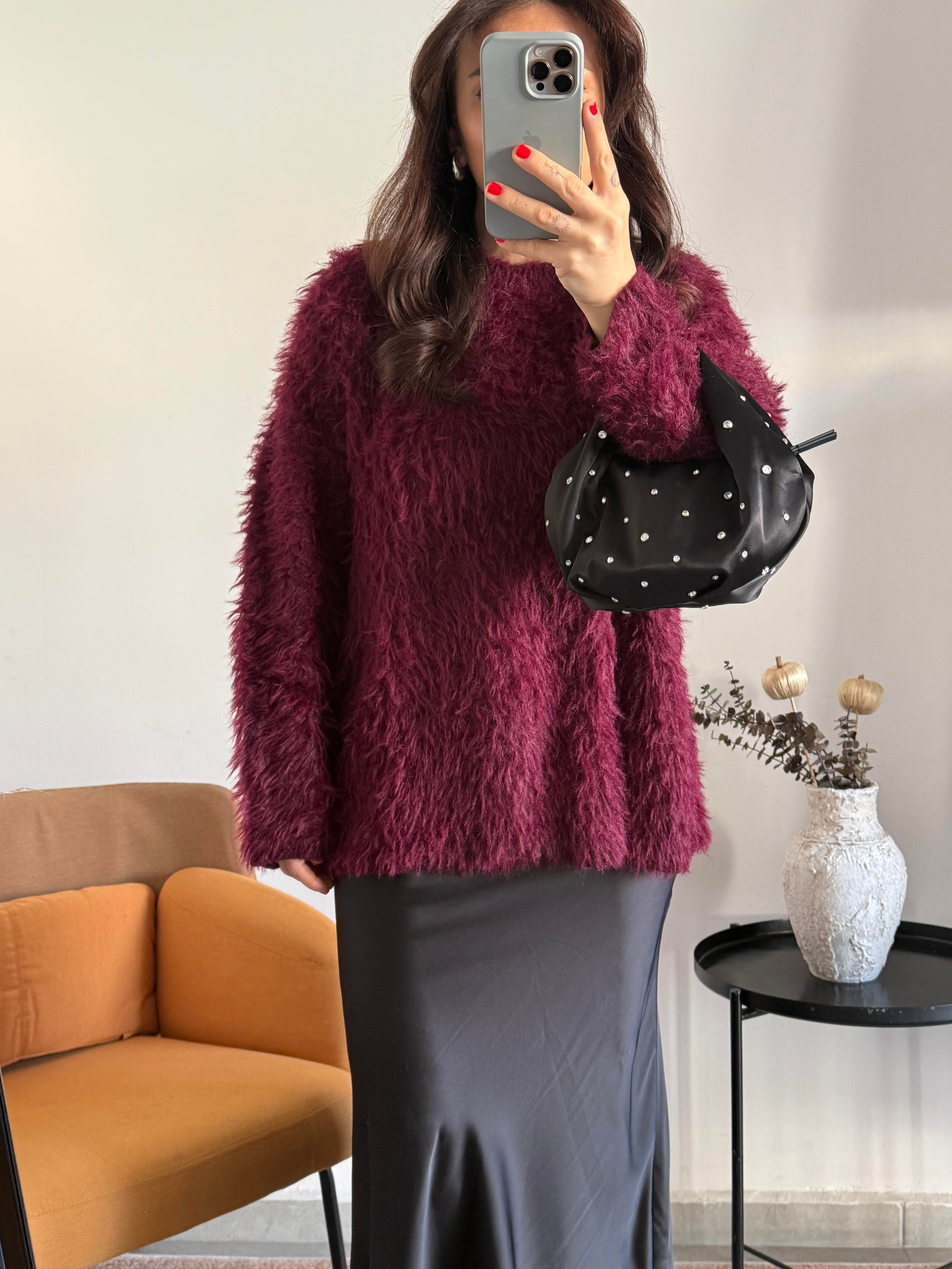 Maxi Boy Bordo Tüy Kazak 