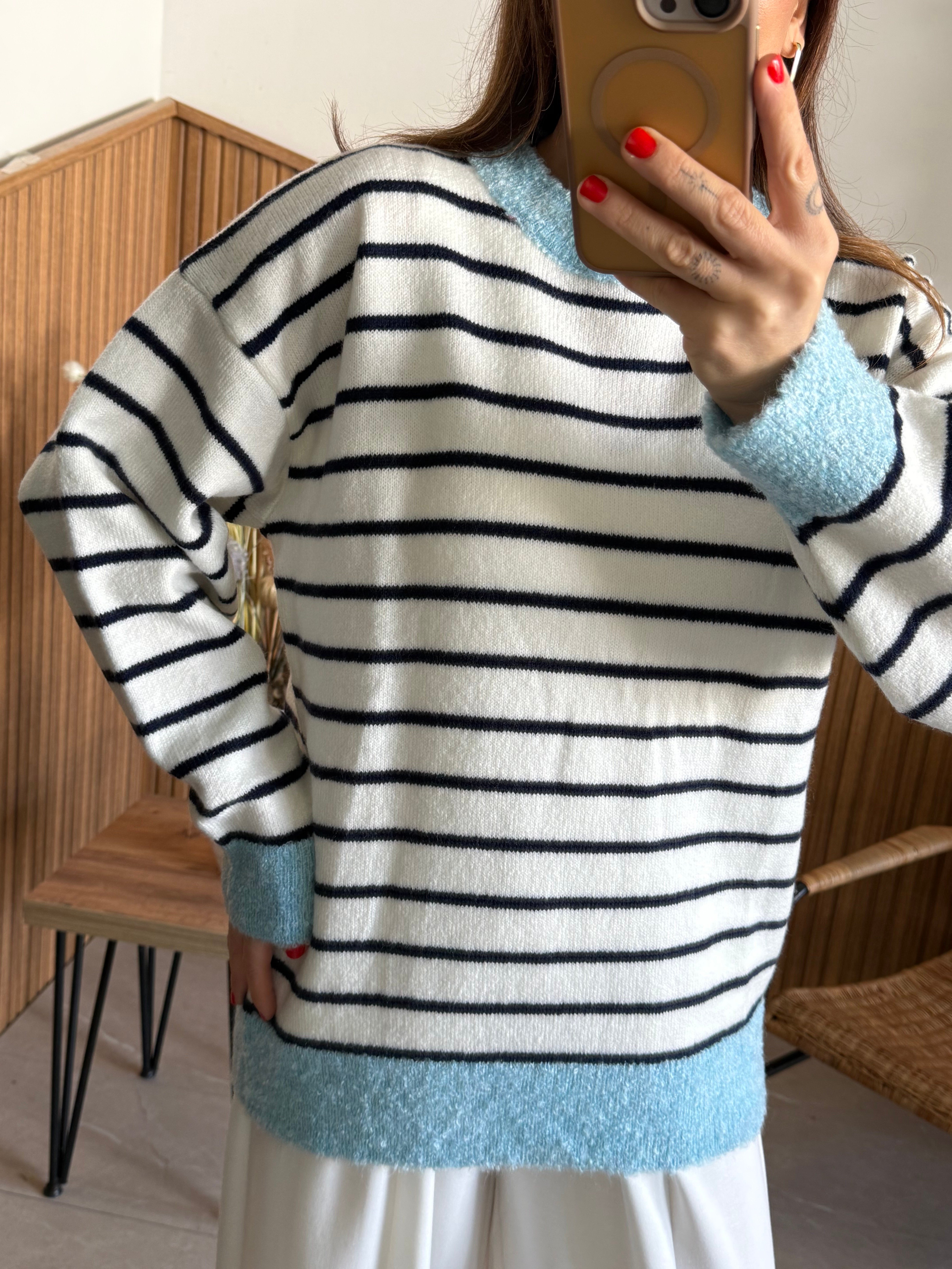 Oversize Çizgili Kazak 
