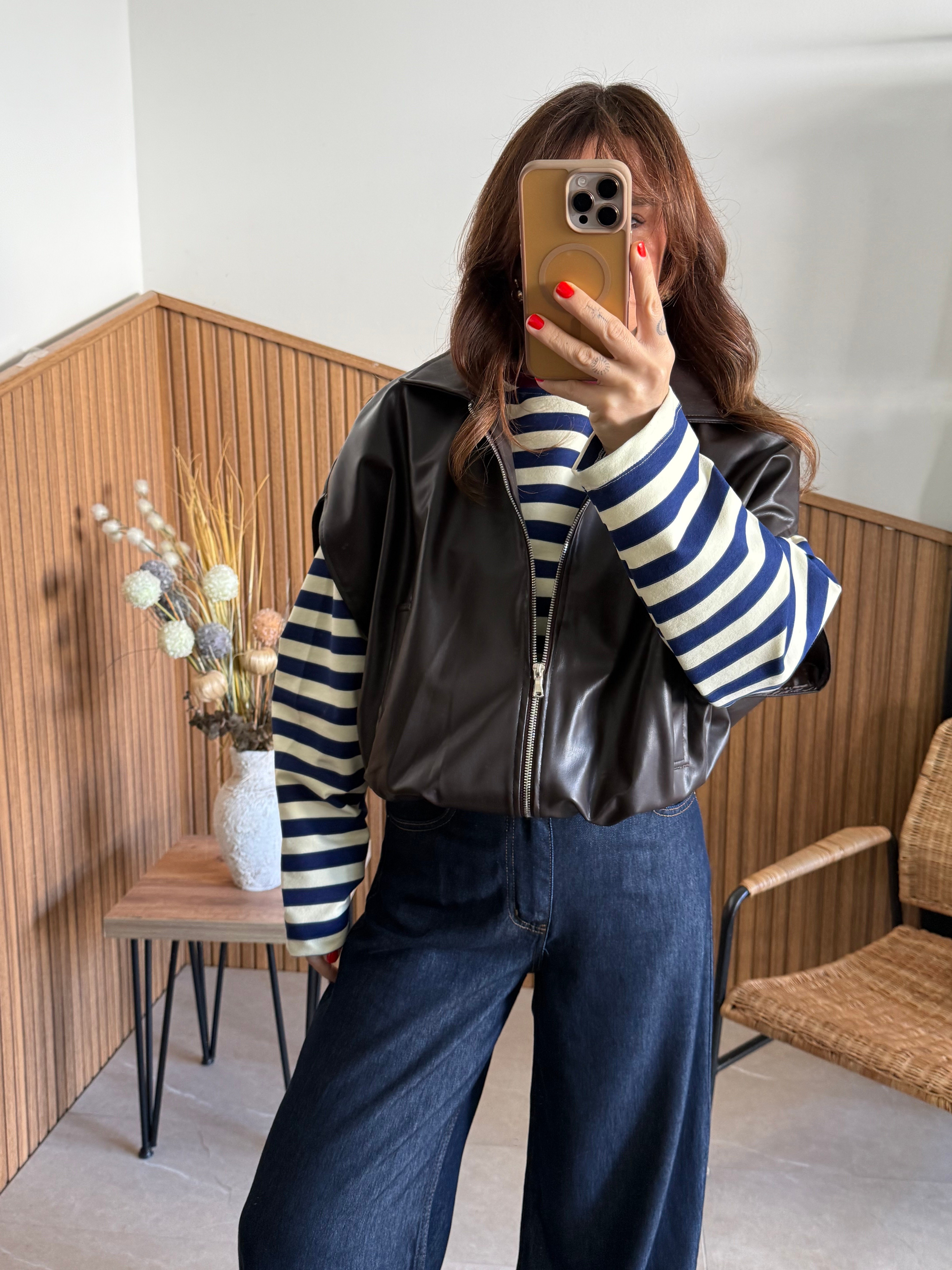 Oversize Kesim Deri Yelek 
