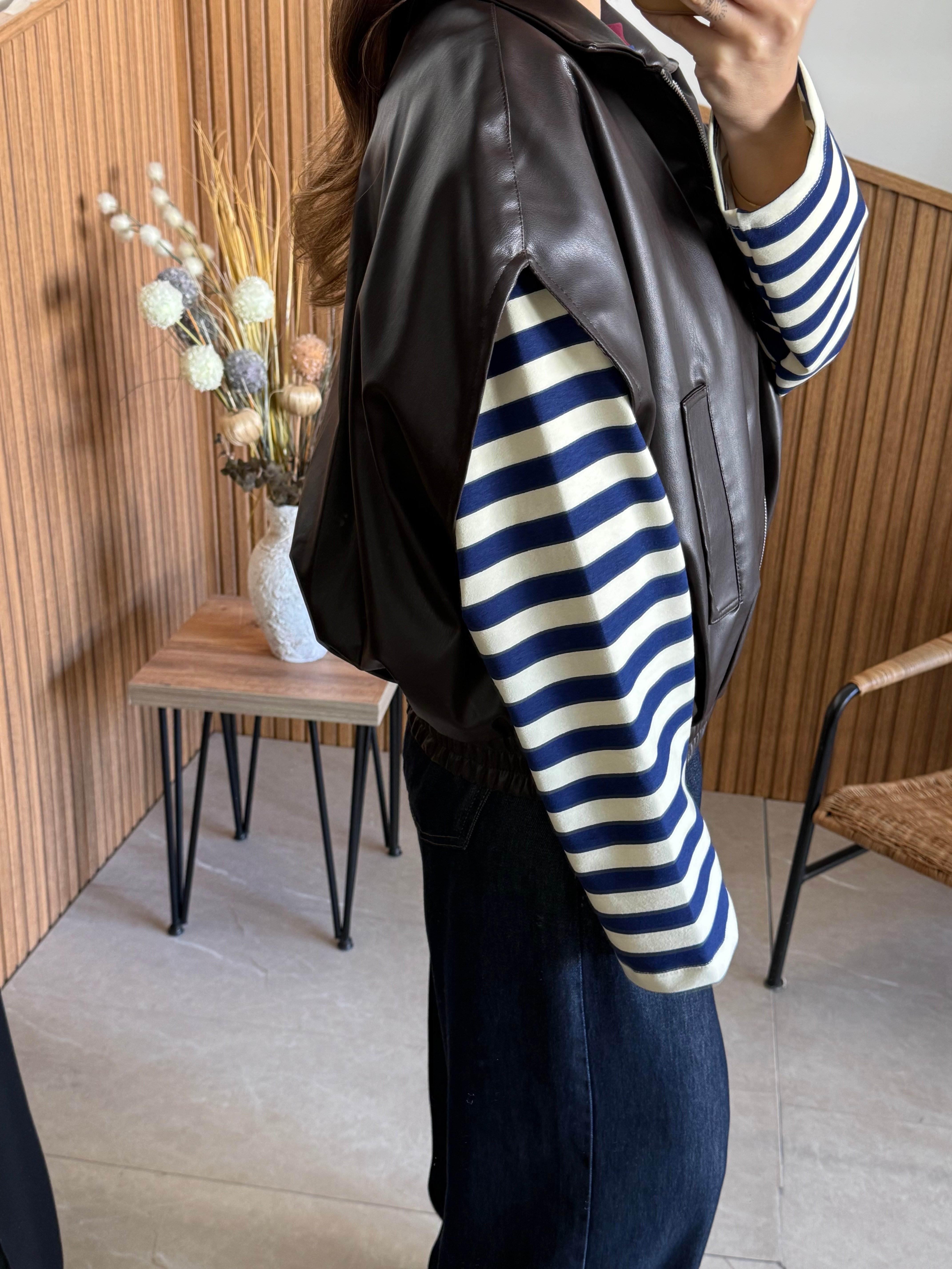 Oversize Kesim Deri Yelek 
