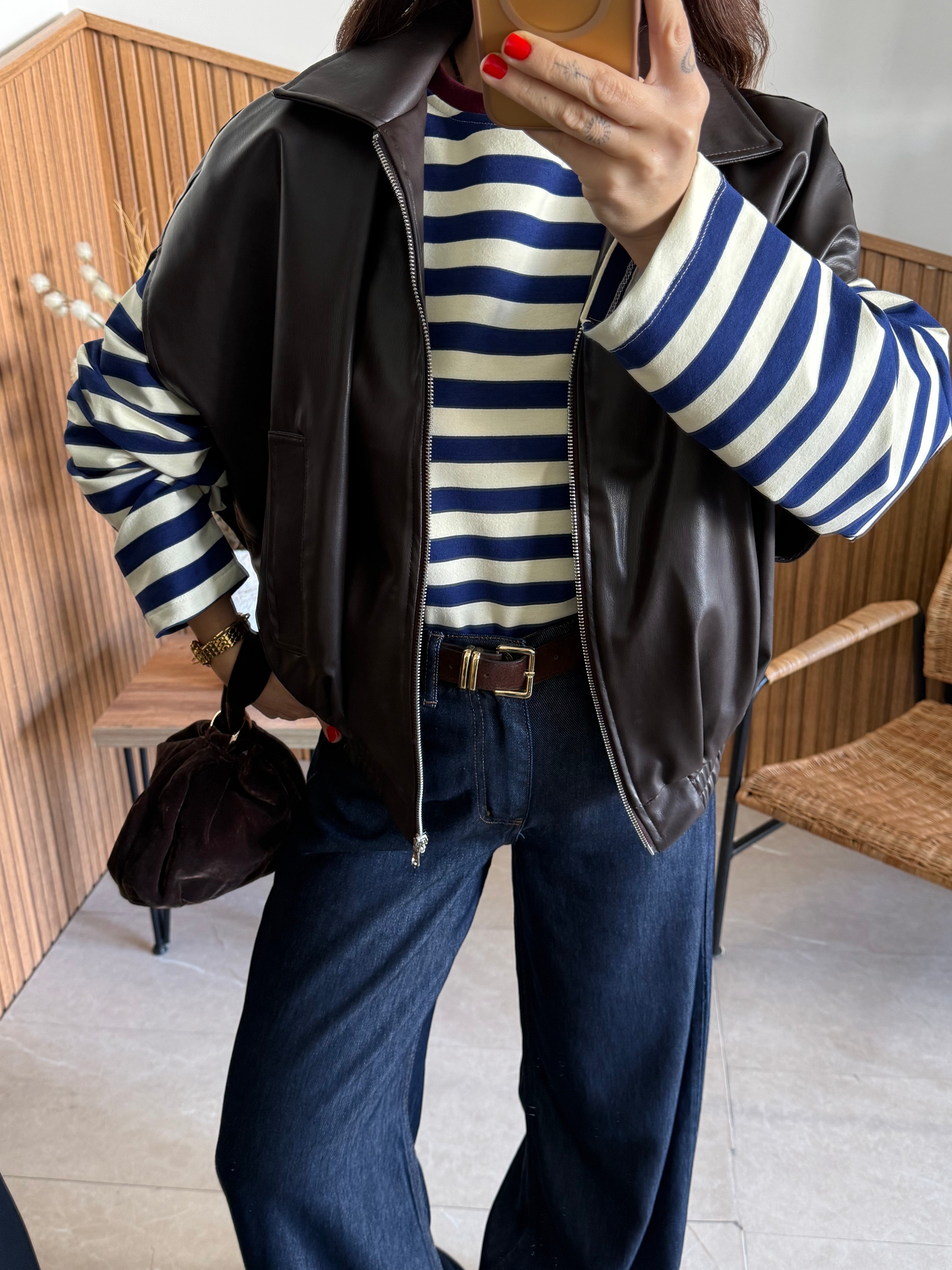 Oversize Kesim Deri Yelek 