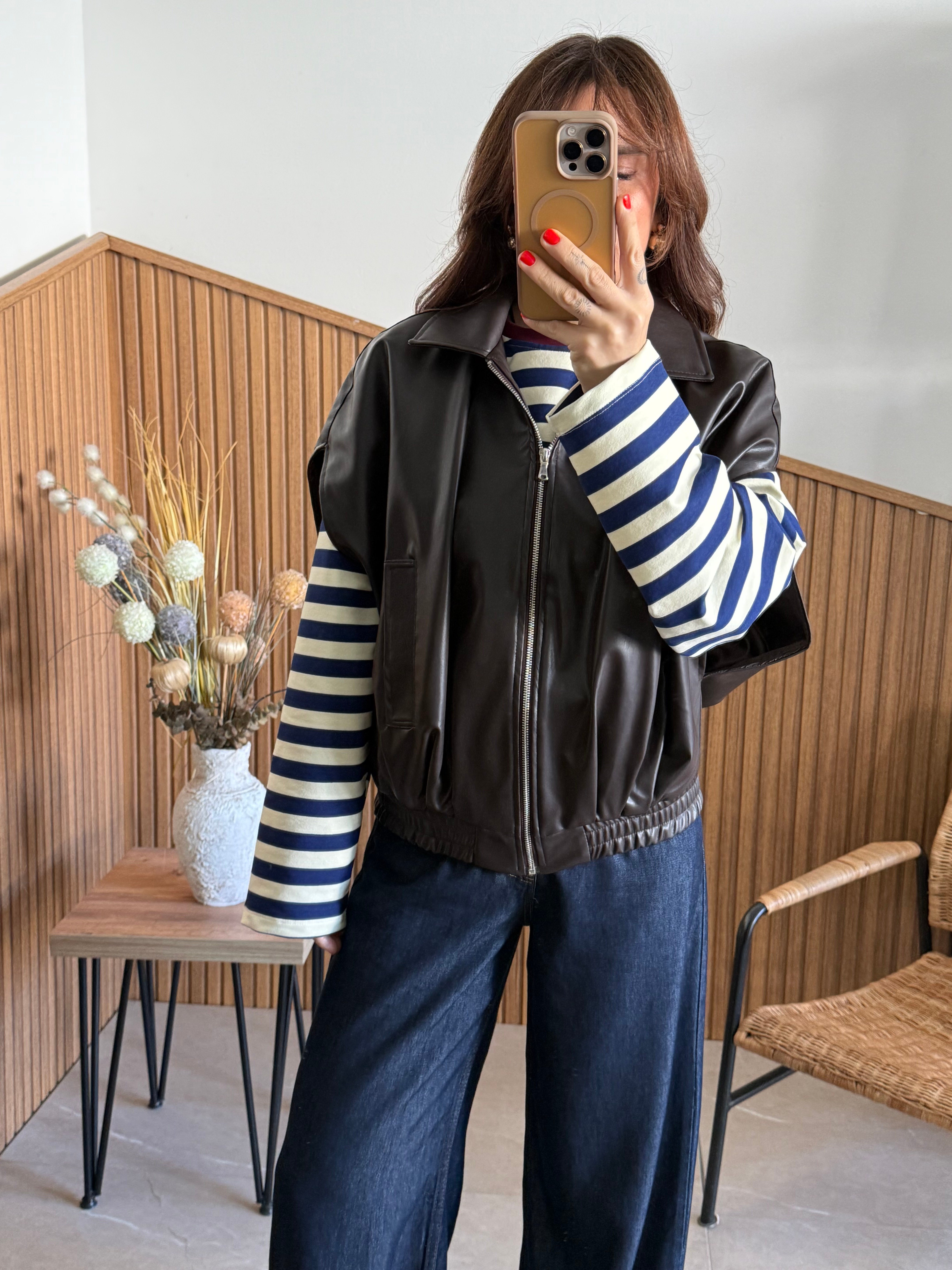 Oversize Kesim Deri Yelek 