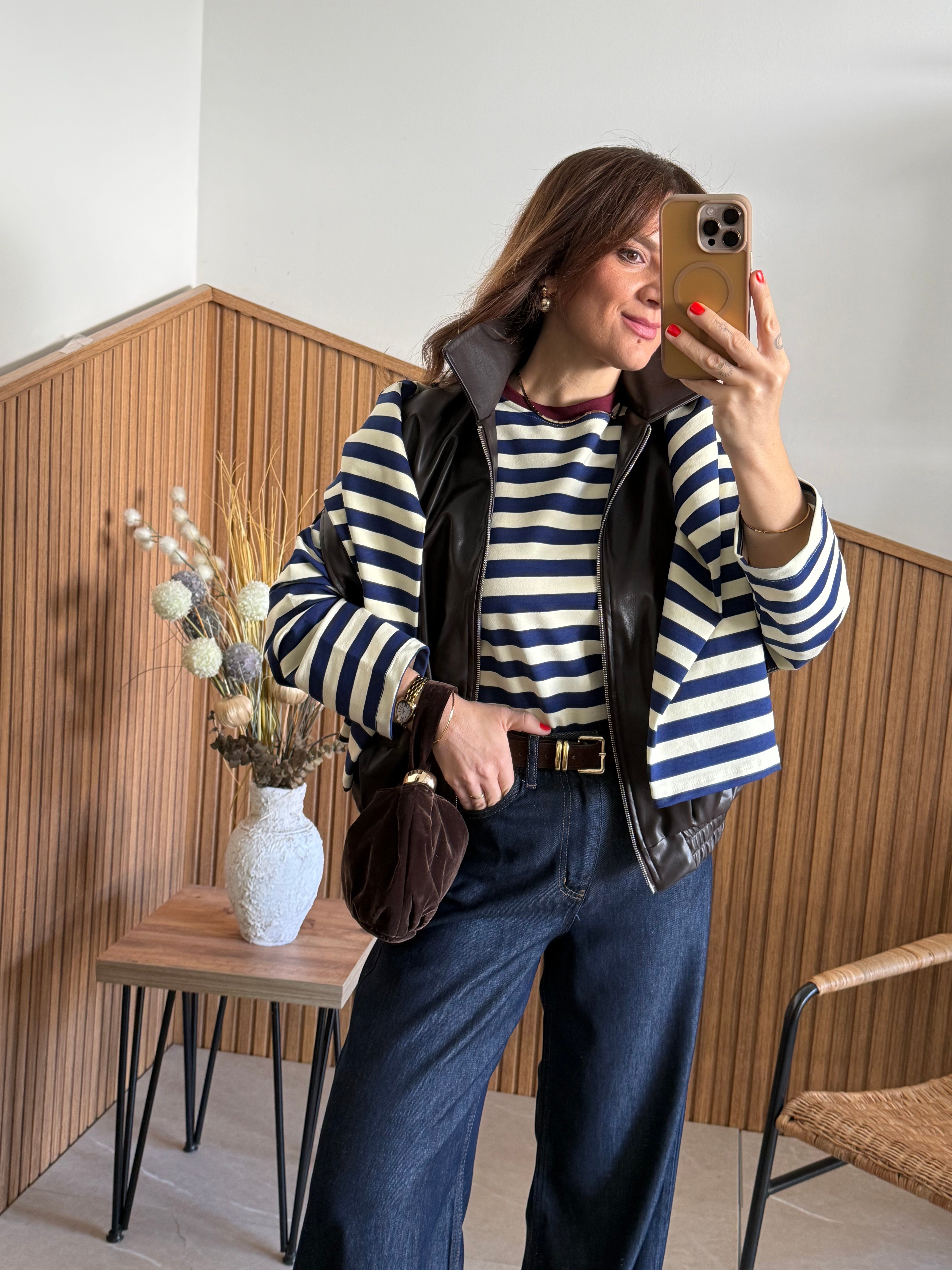 Oversize Kesim Deri Yelek 