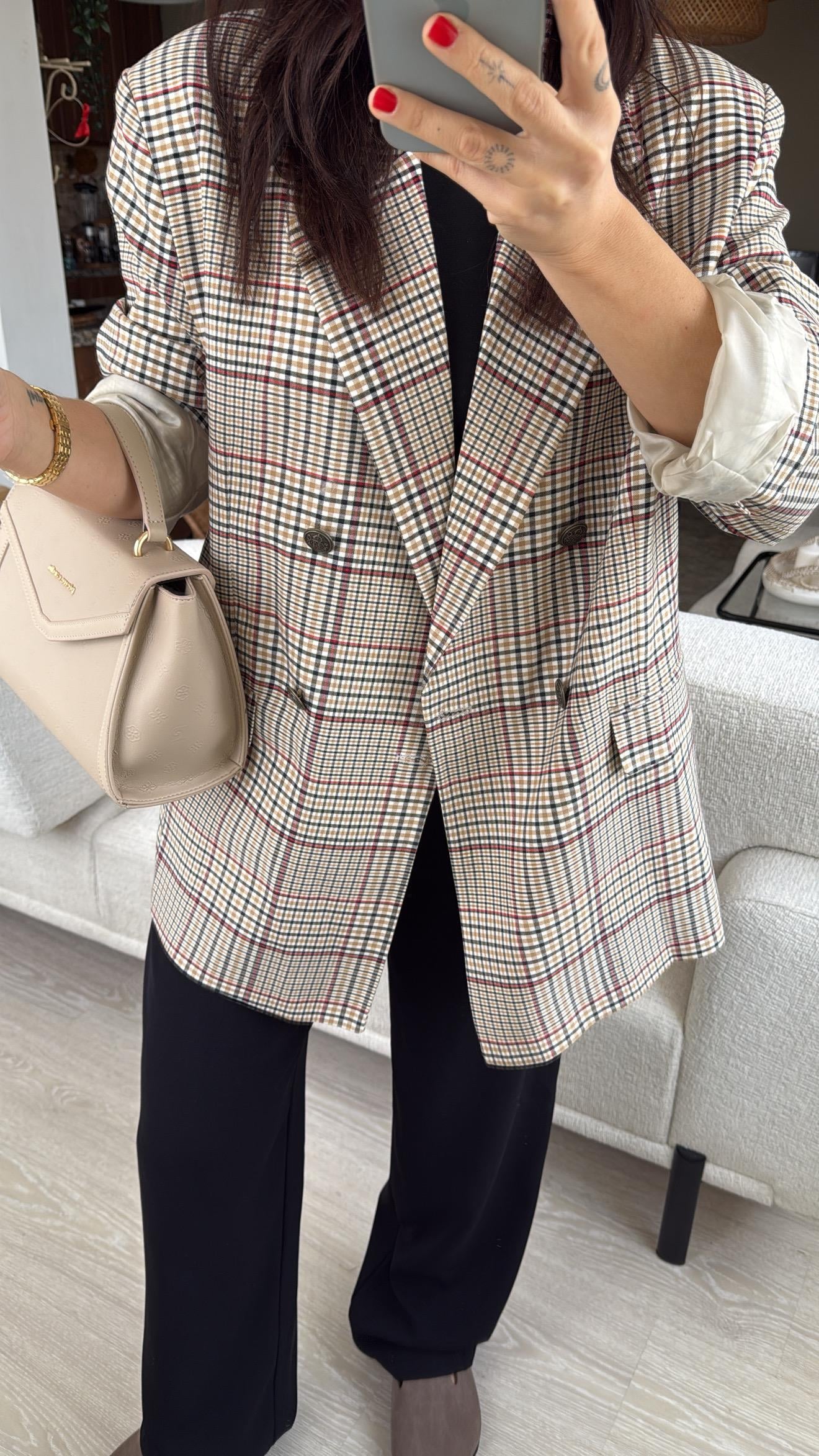 Oversize Kesim Kareli Blazer Ceket 