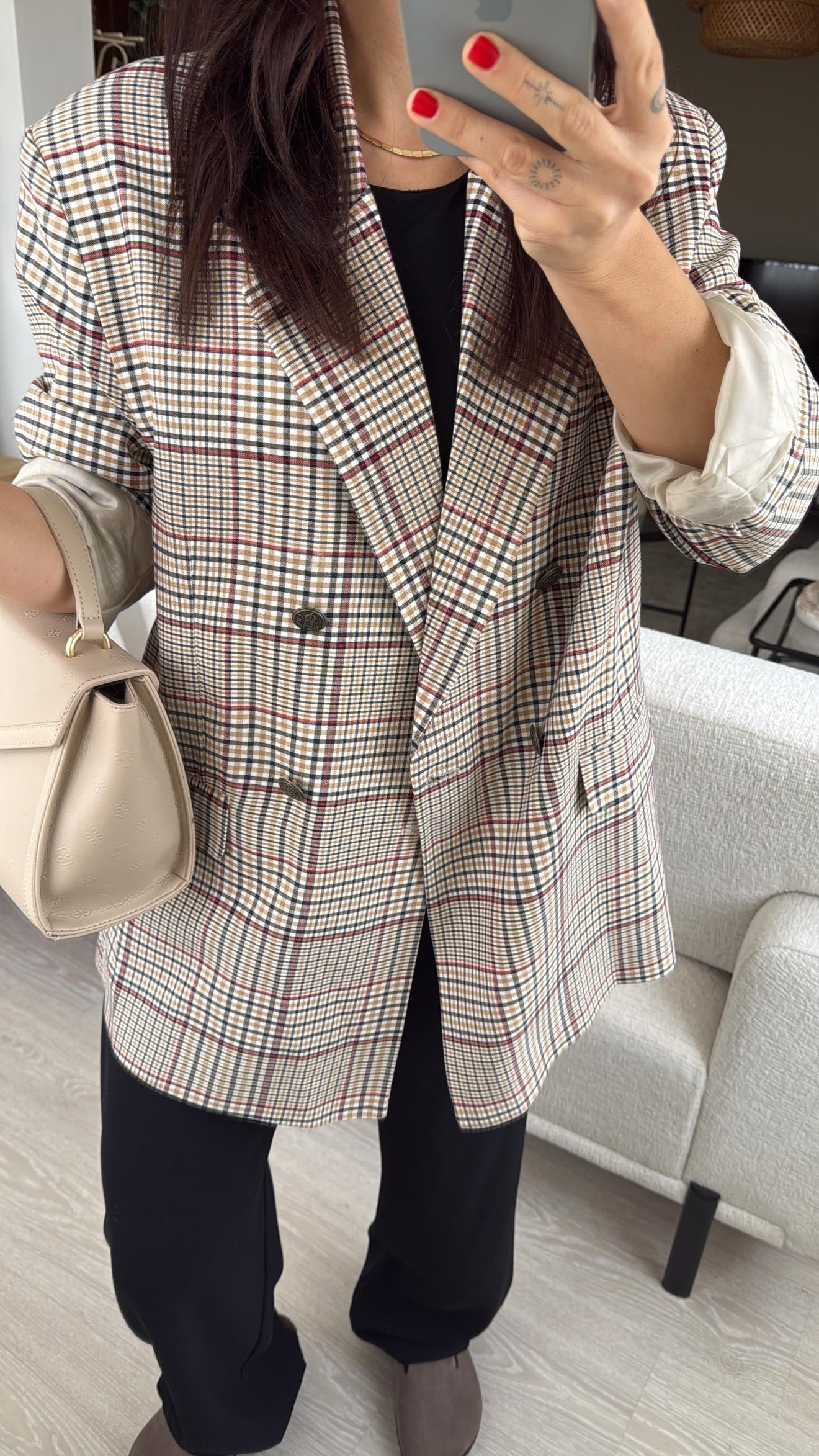 Oversize Kesim Kareli Blazer Ceket 