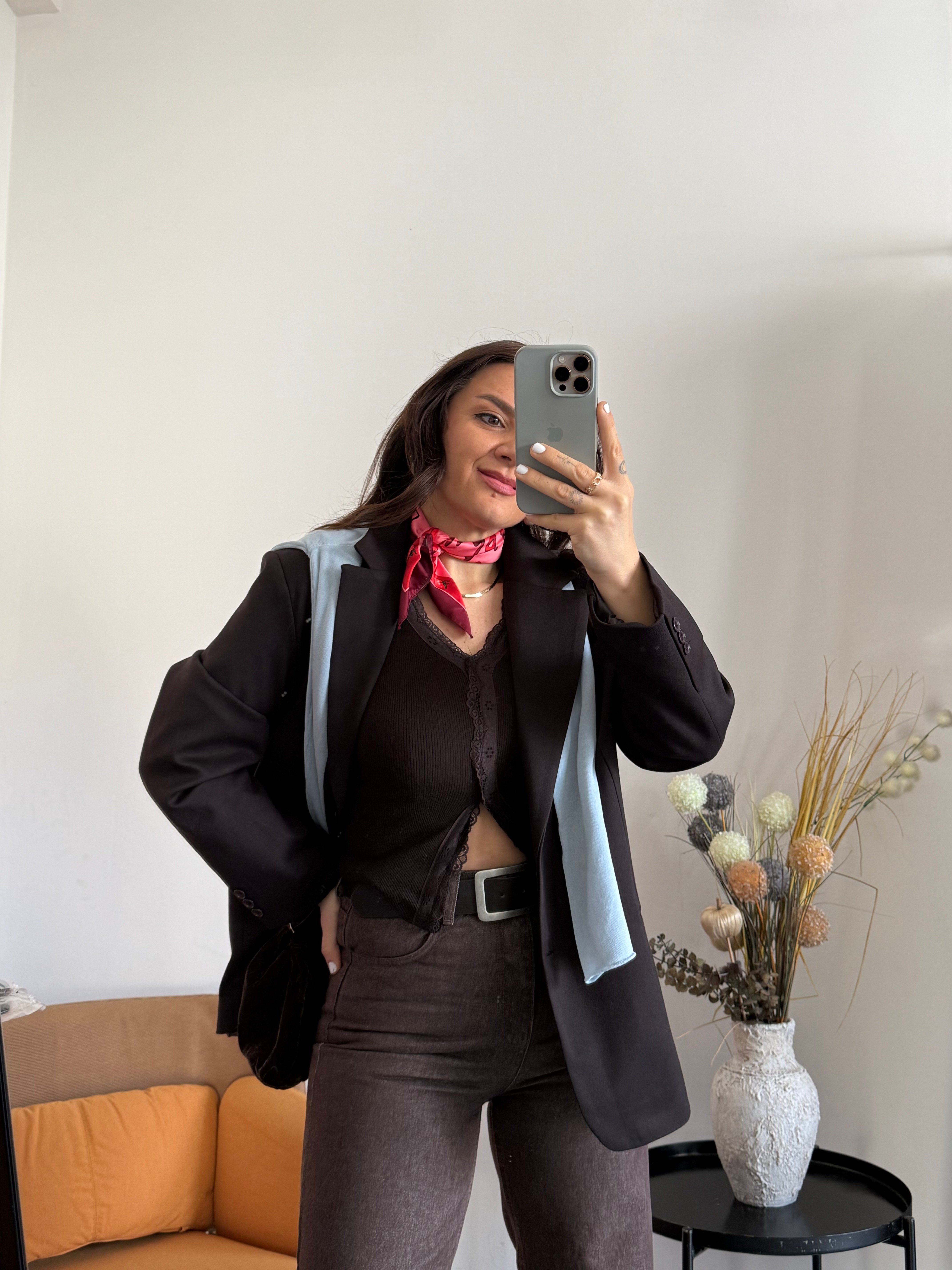 Oversize Koyu Kahve Blazer Ceket 