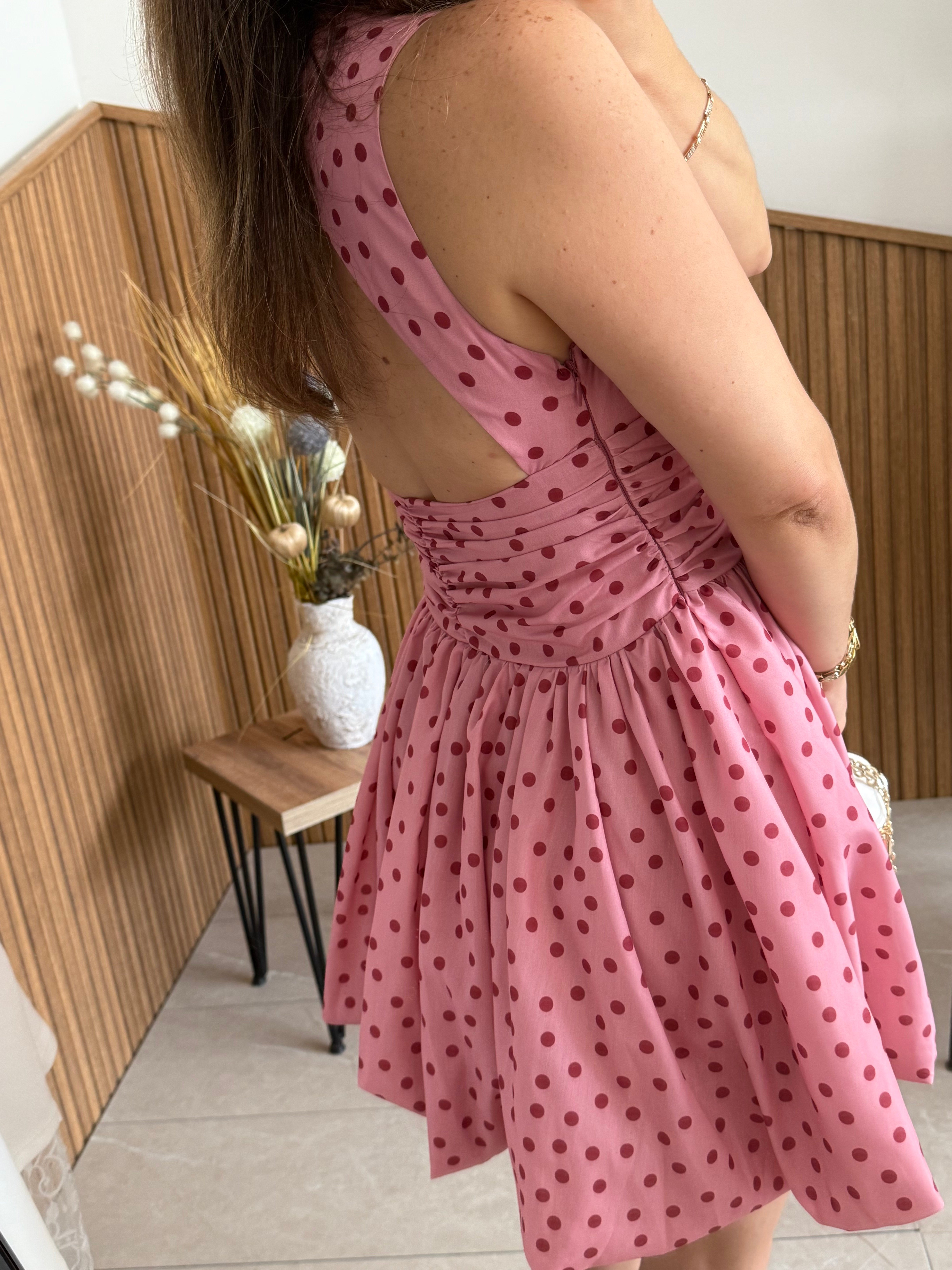 Pembe Kırmızı Puantiye Balon Elbise 