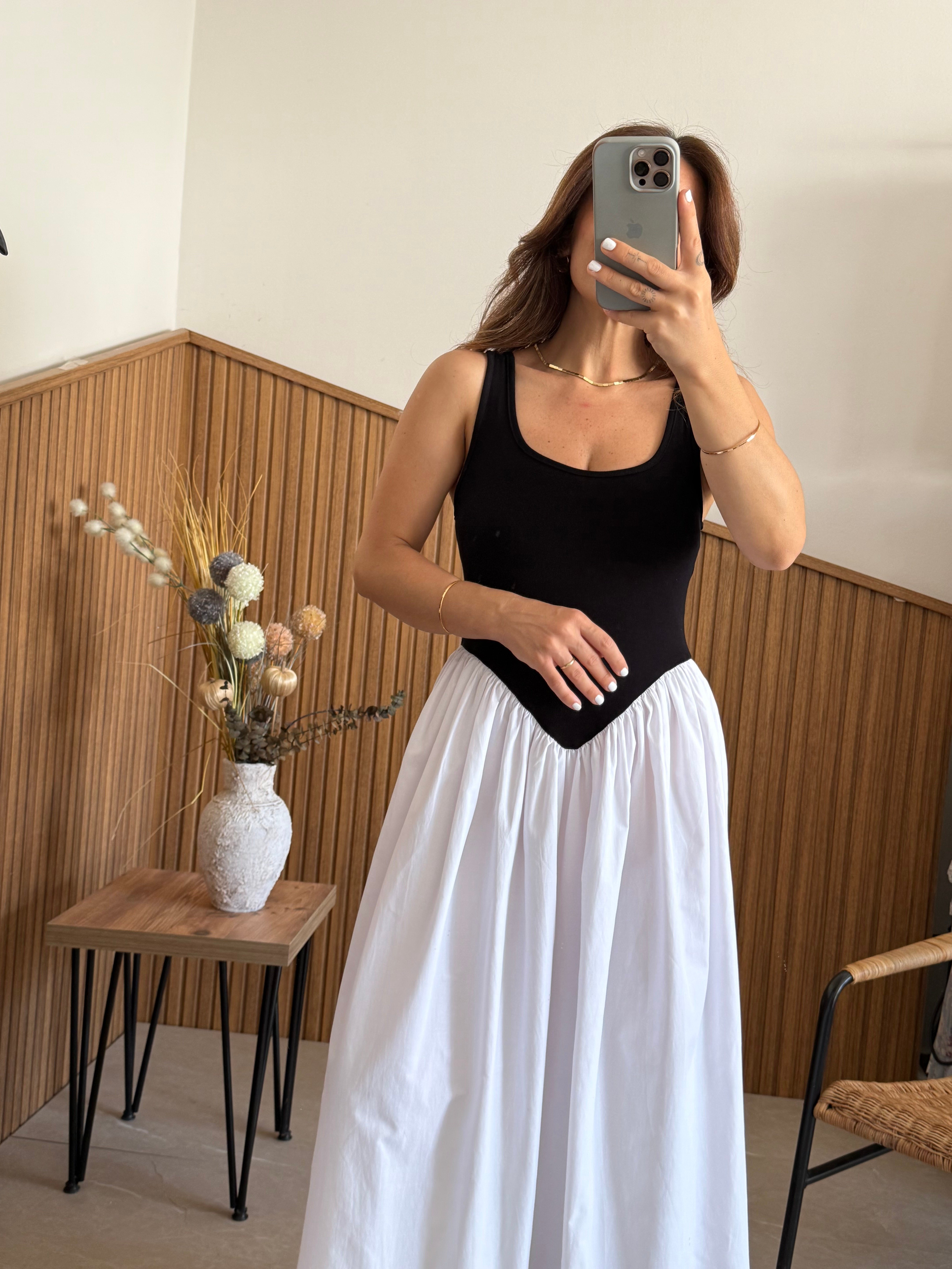 Poplin Detaylı Maksi Basic Elbise 