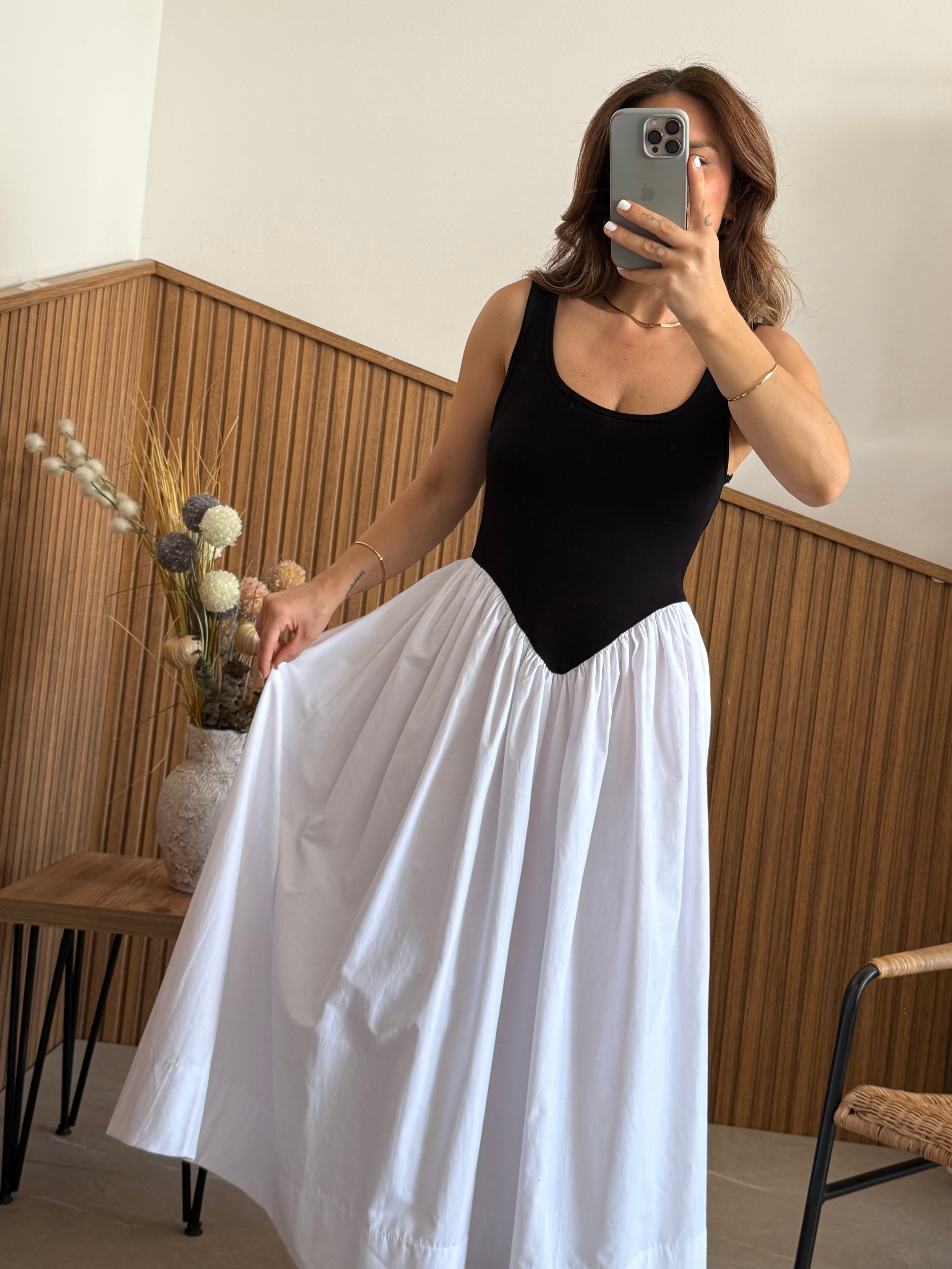 Poplin Detaylı Maksi Basic Elbise 