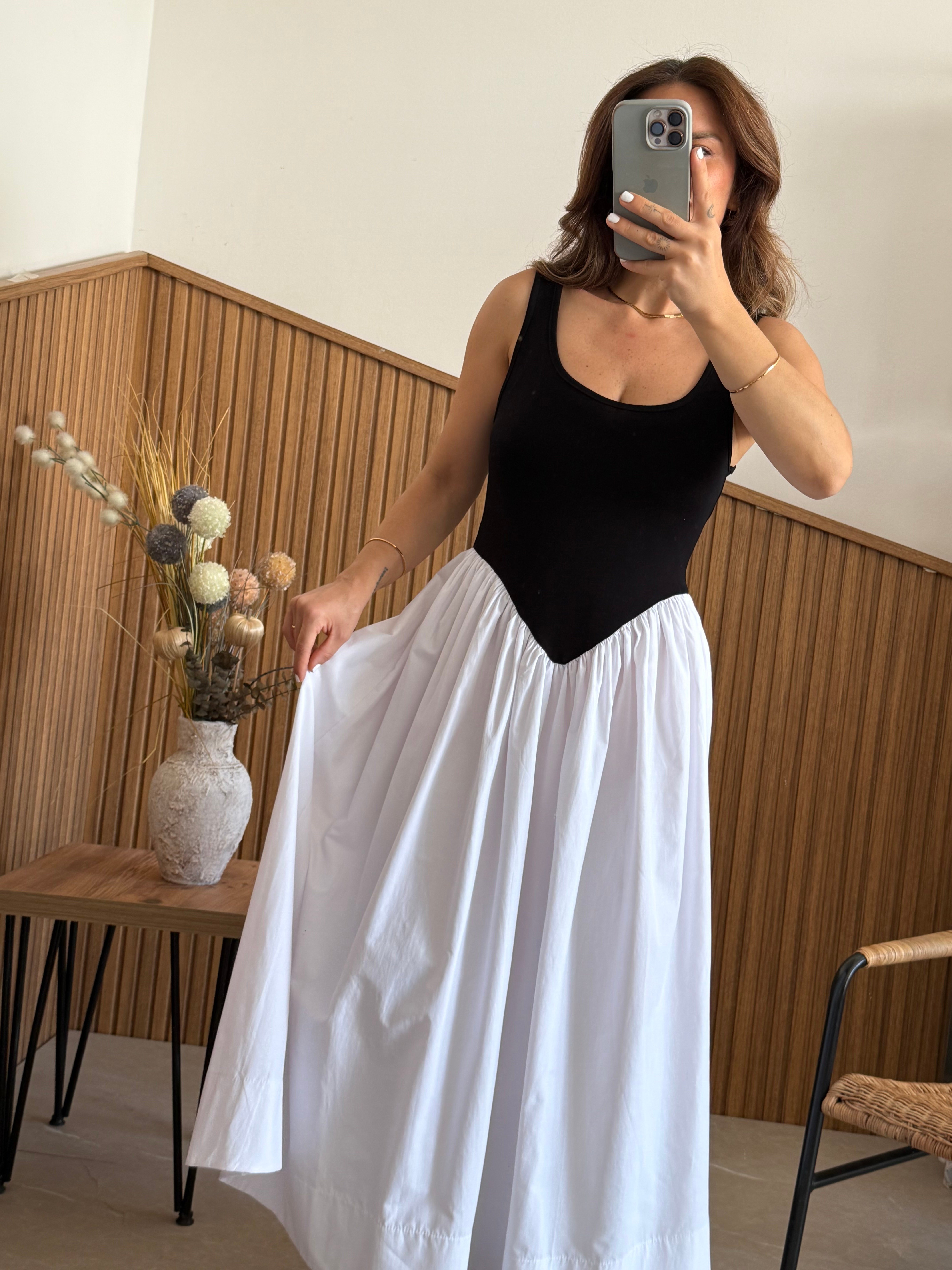 Poplin Detaylı Maksi Basic Elbise 