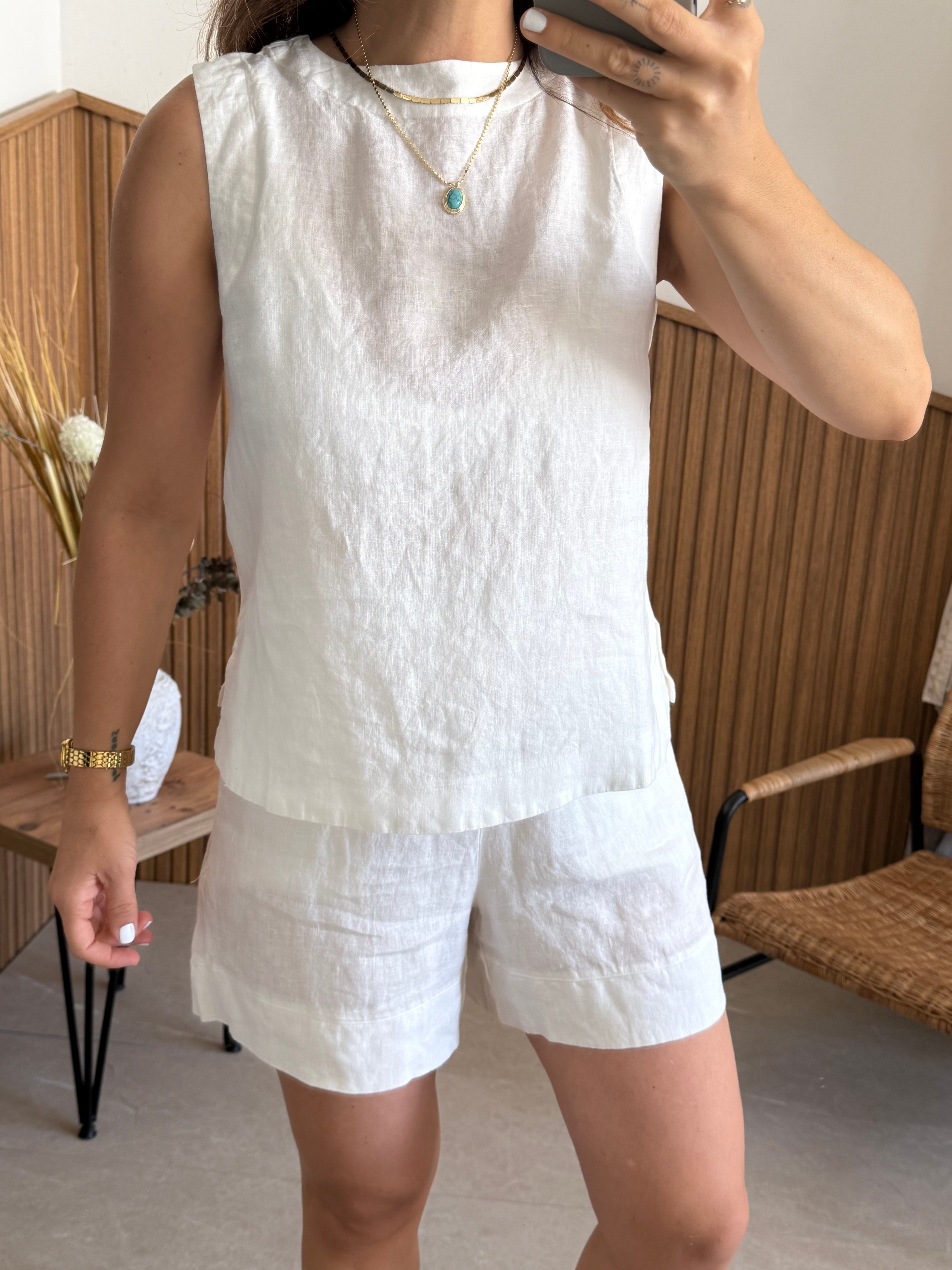 Premium % 100 Linen Beyaz Bluz 