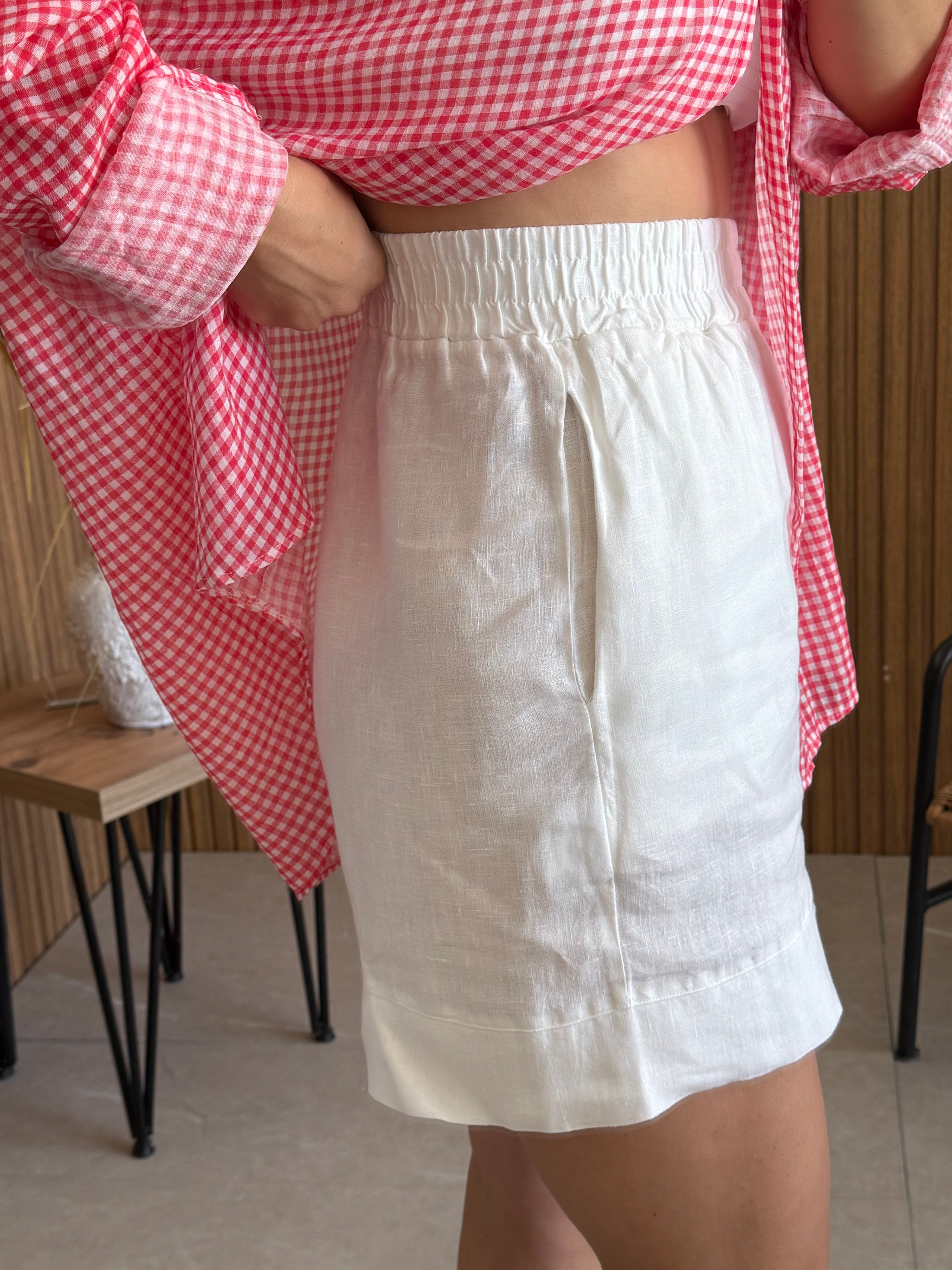 Premium % 100 Linen Beyaz Şort 