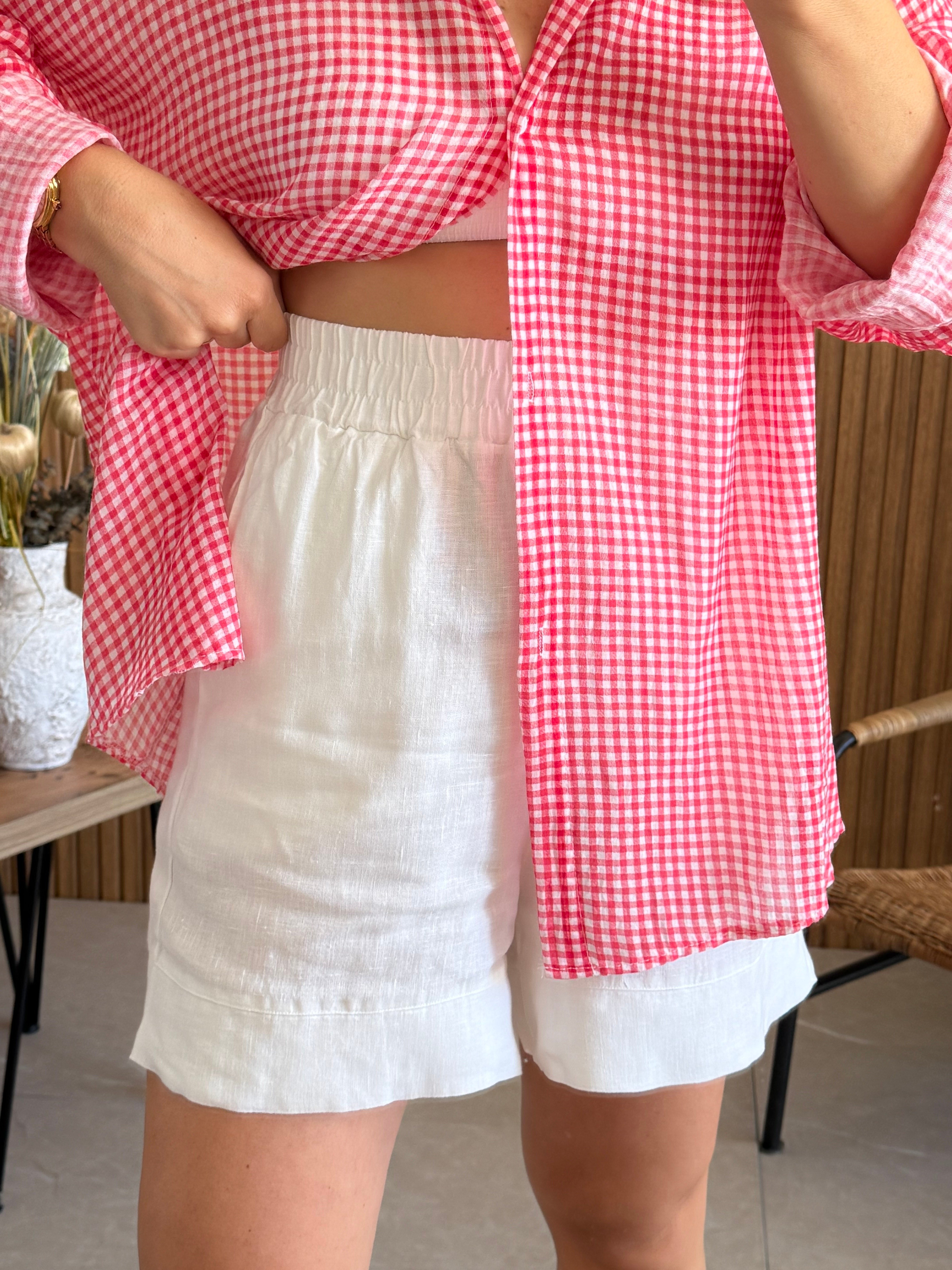 Premium % 100 Linen Beyaz Şort 