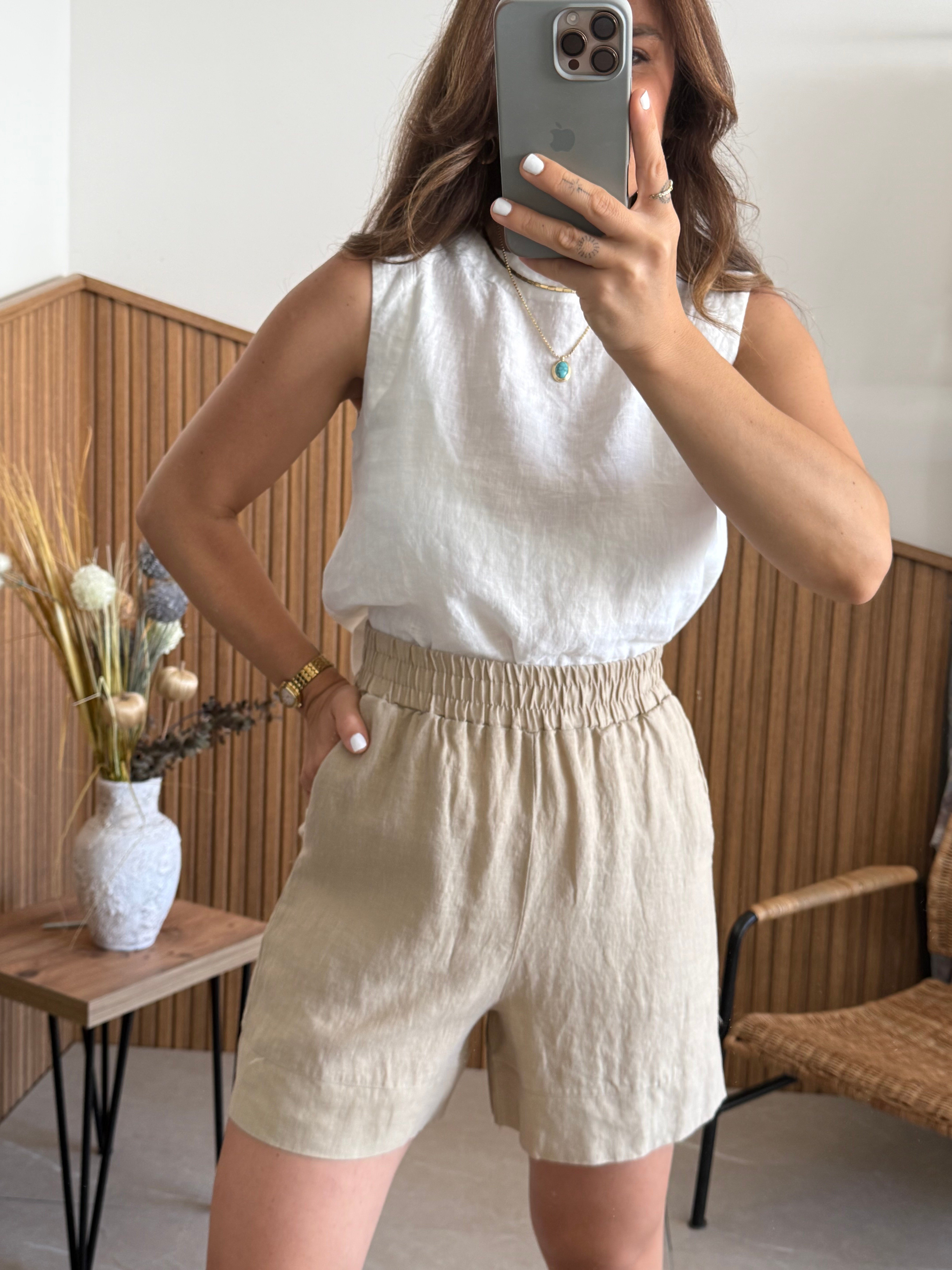 Premium % 100 Linen Kum Rengi Şort 
