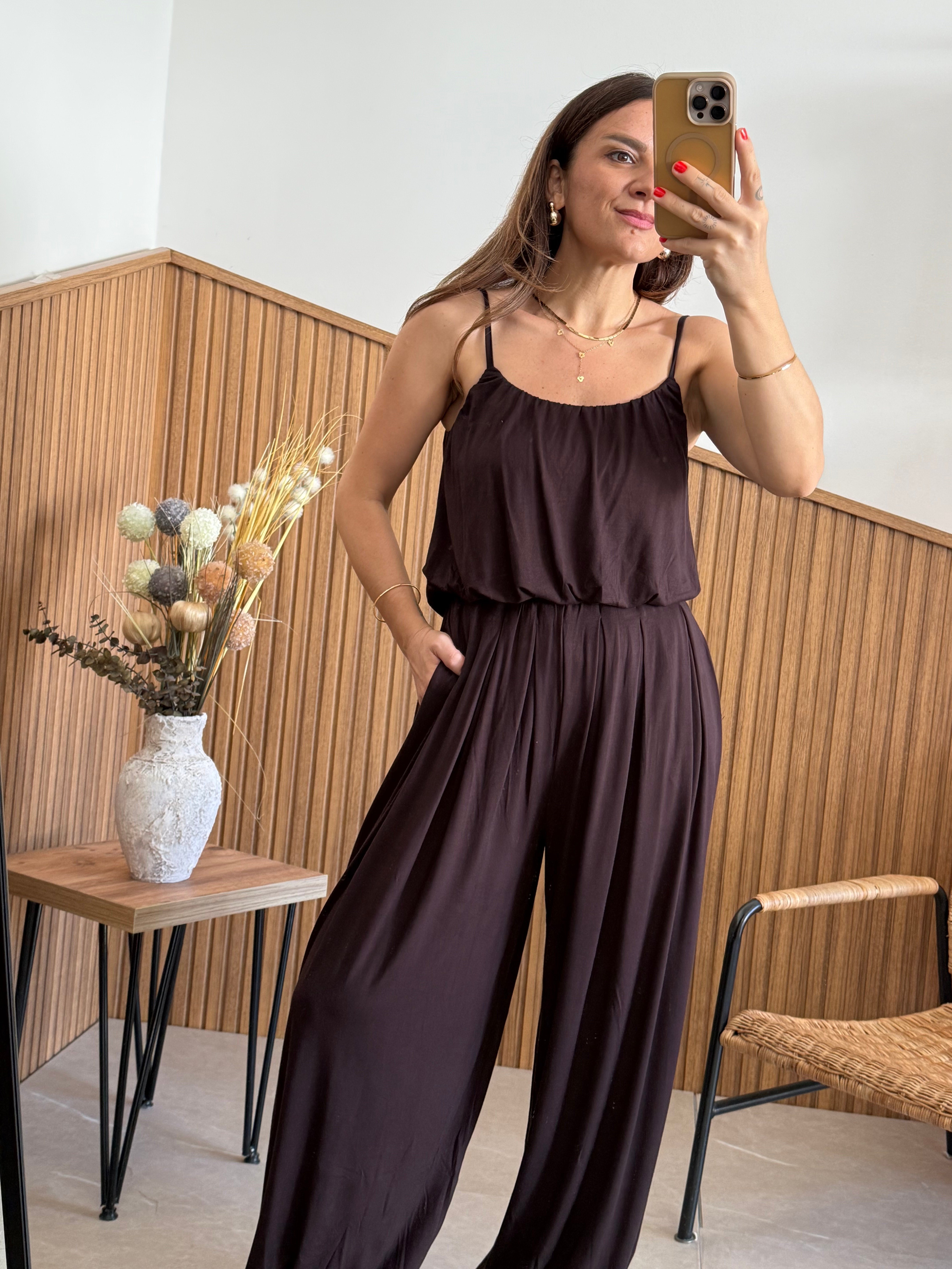 Premium Kumaş Kahve Şalvar Bluz Takım