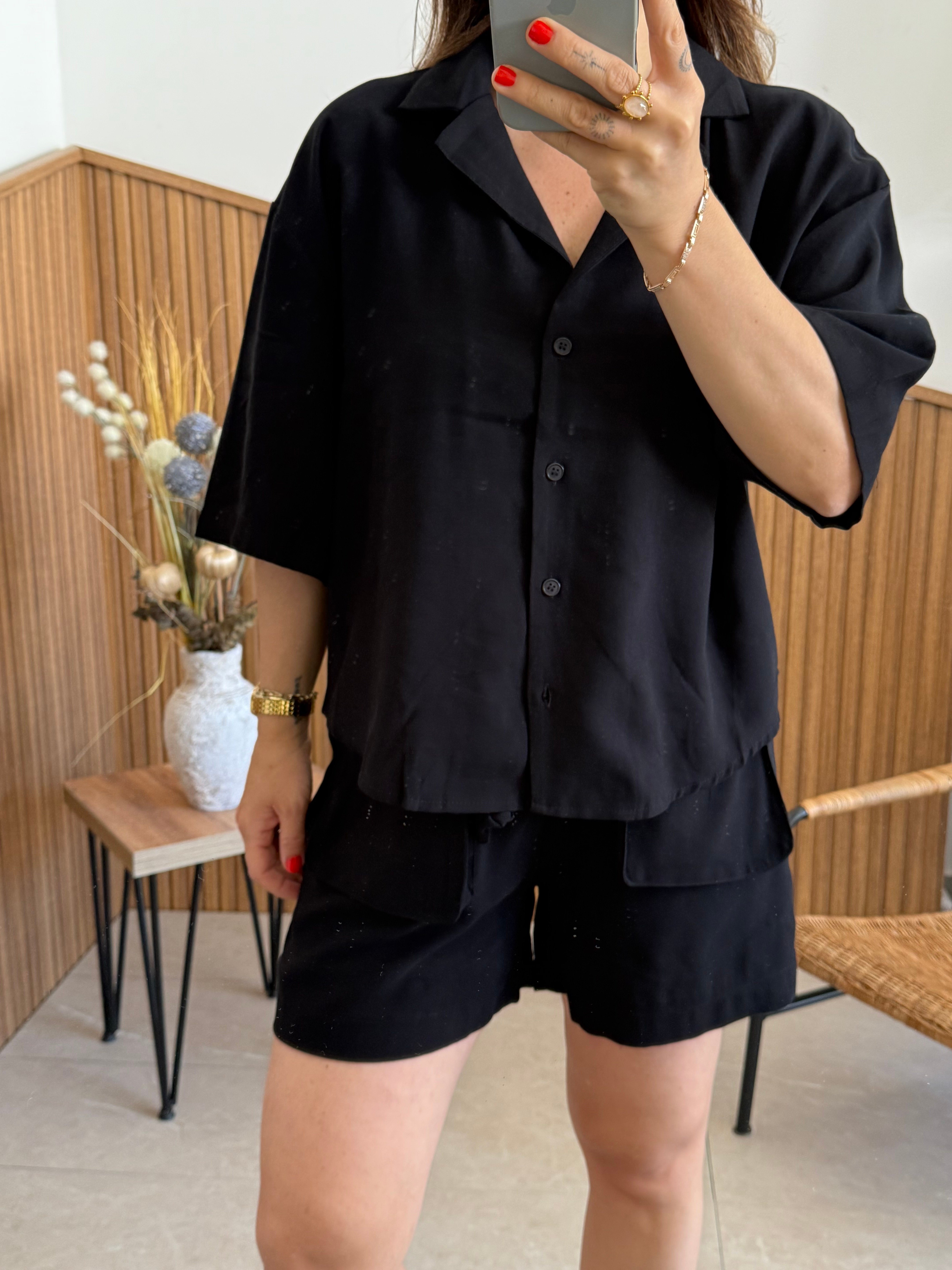 Premium Kumaş Siyah Şort Takım
