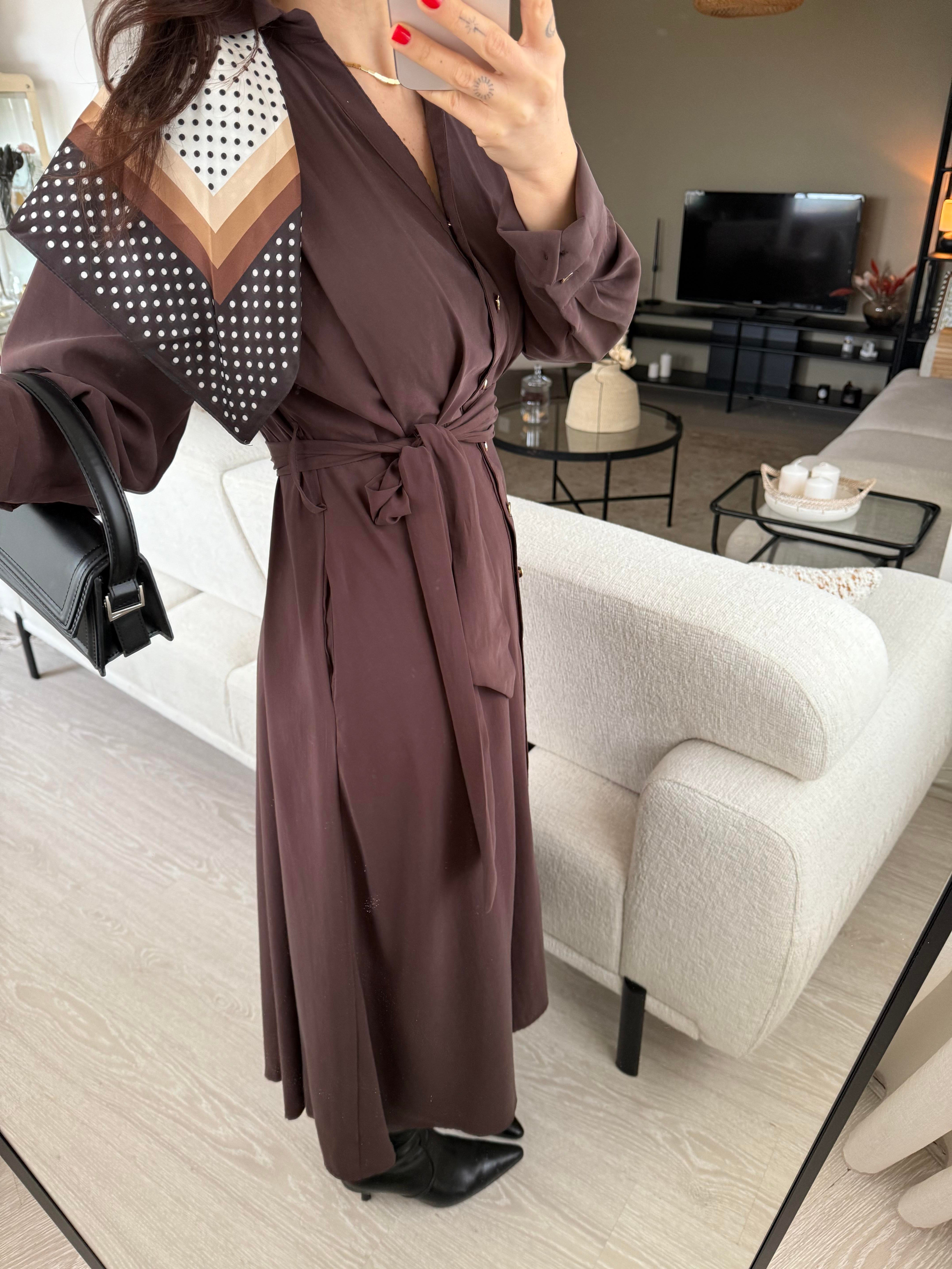 Premium Modal Kumaş Beli Lastikli Acı Kahve Elbise 