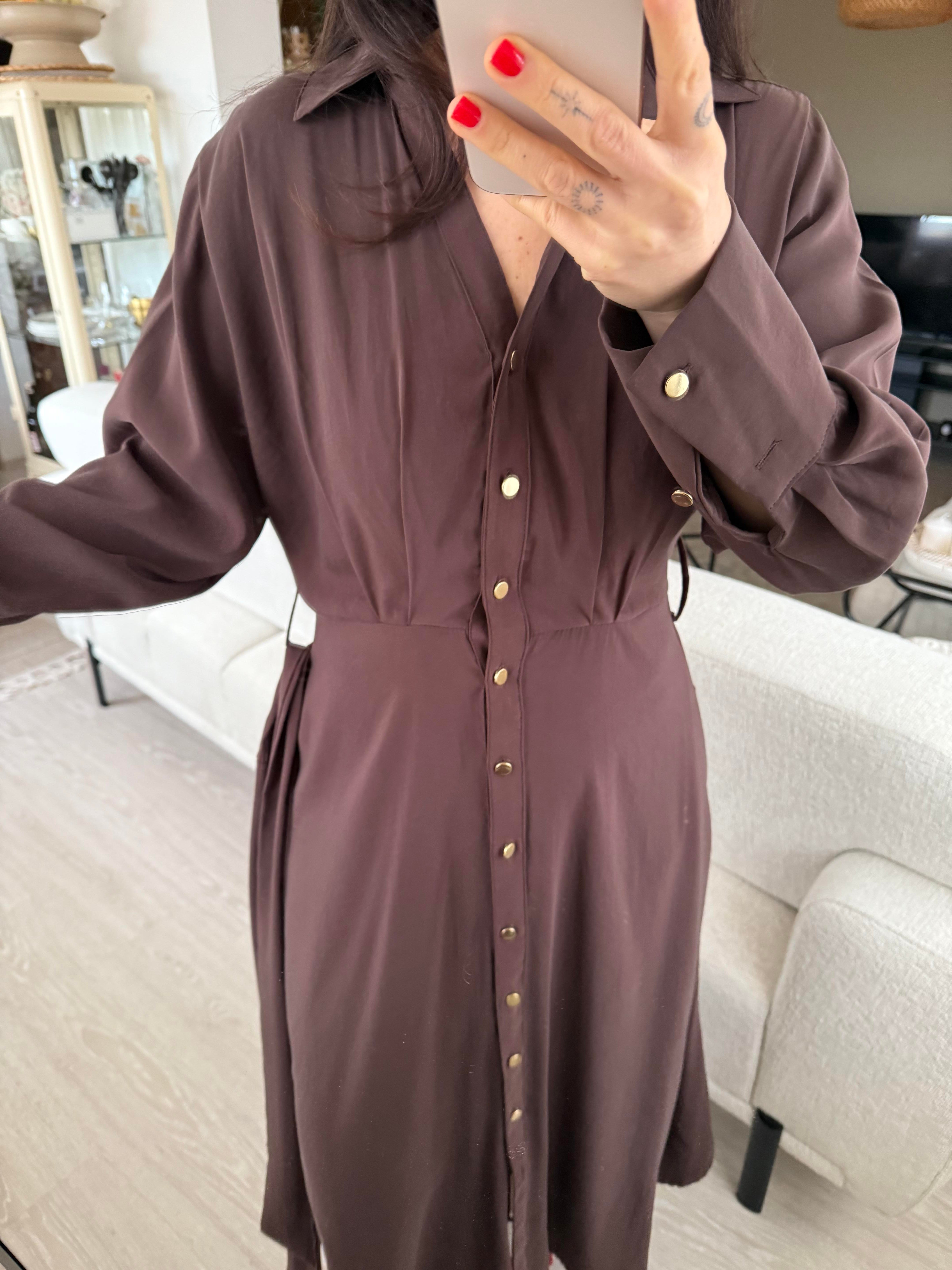 Premium Modal Kumaş Beli Lastikli Acı Kahve Elbise 