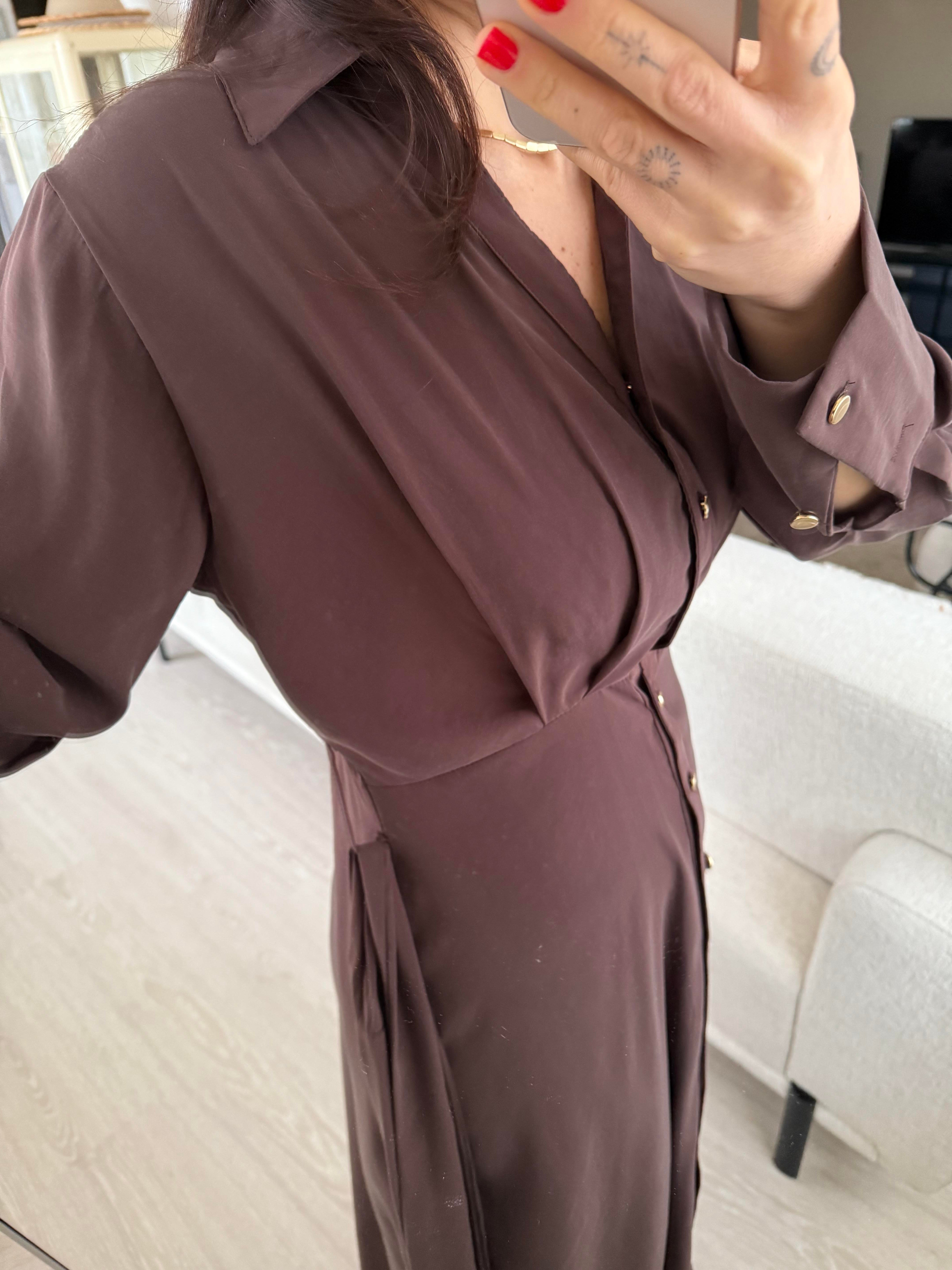 Premium Modal Kumaş Beli Lastikli Acı Kahve Elbise 