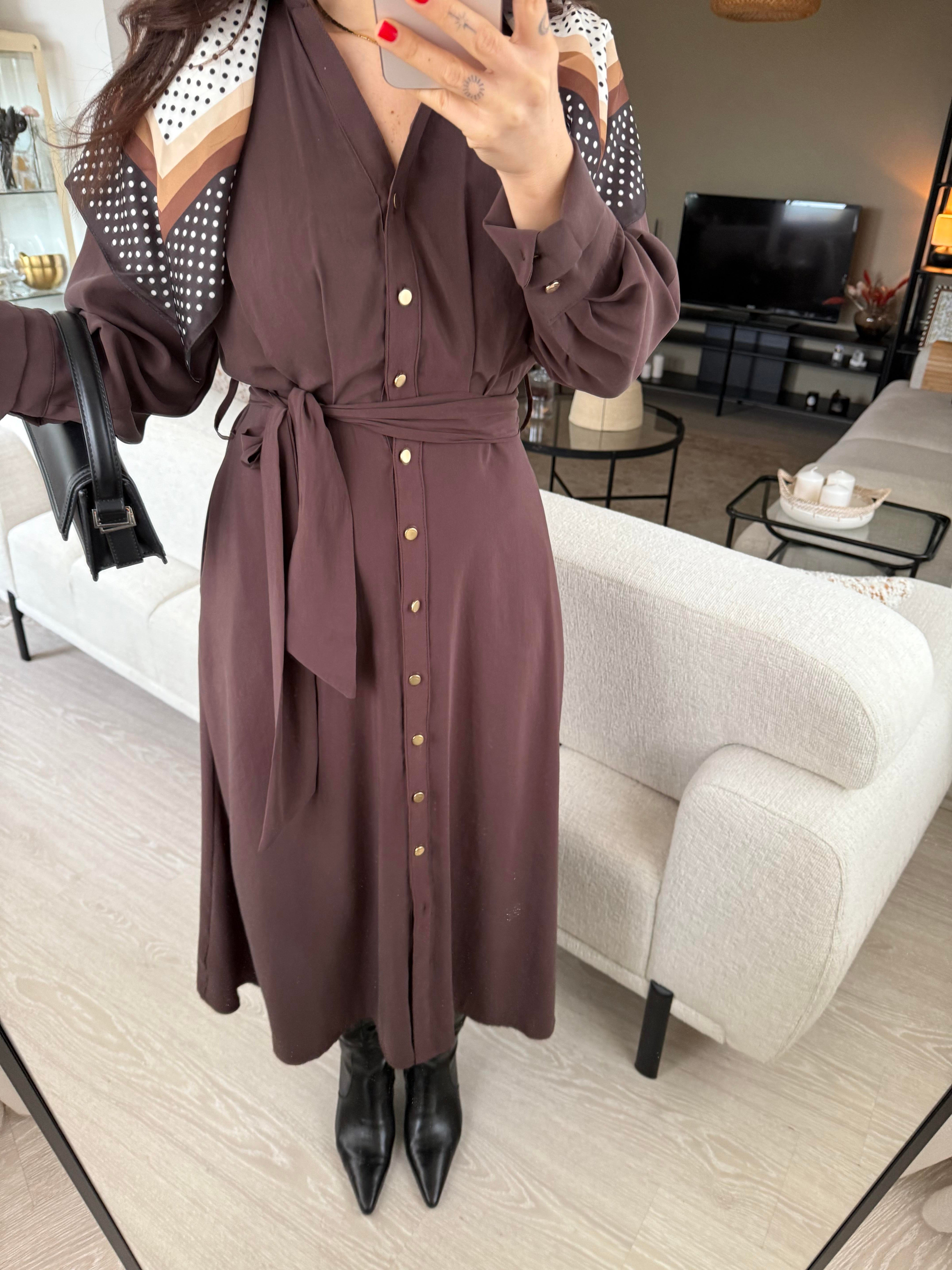 Premium Modal Kumaş Beli Lastikli Acı Kahve Elbise 